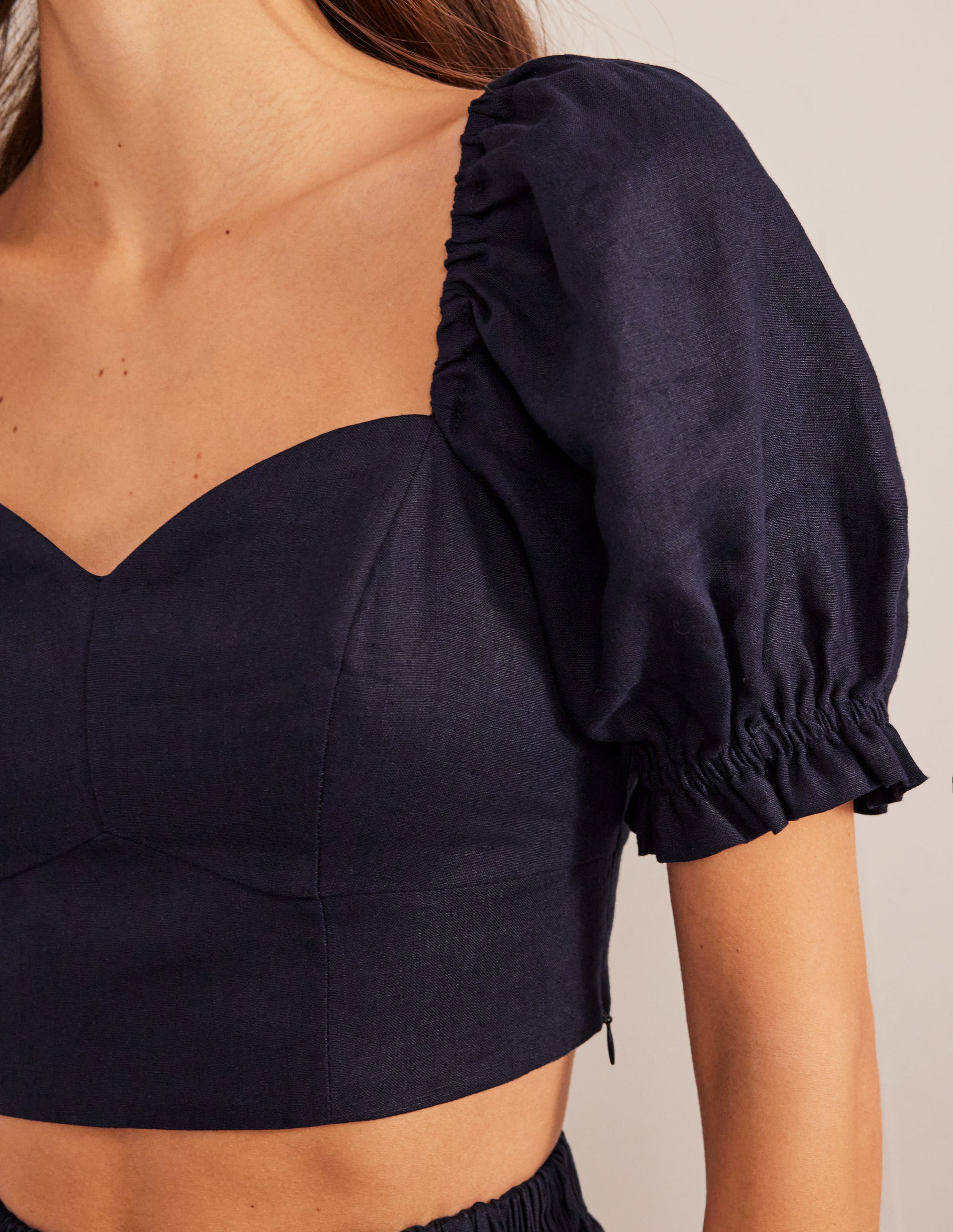  Sweetheart Linen Cropped Top-Navy、mySite、ashleygrahame