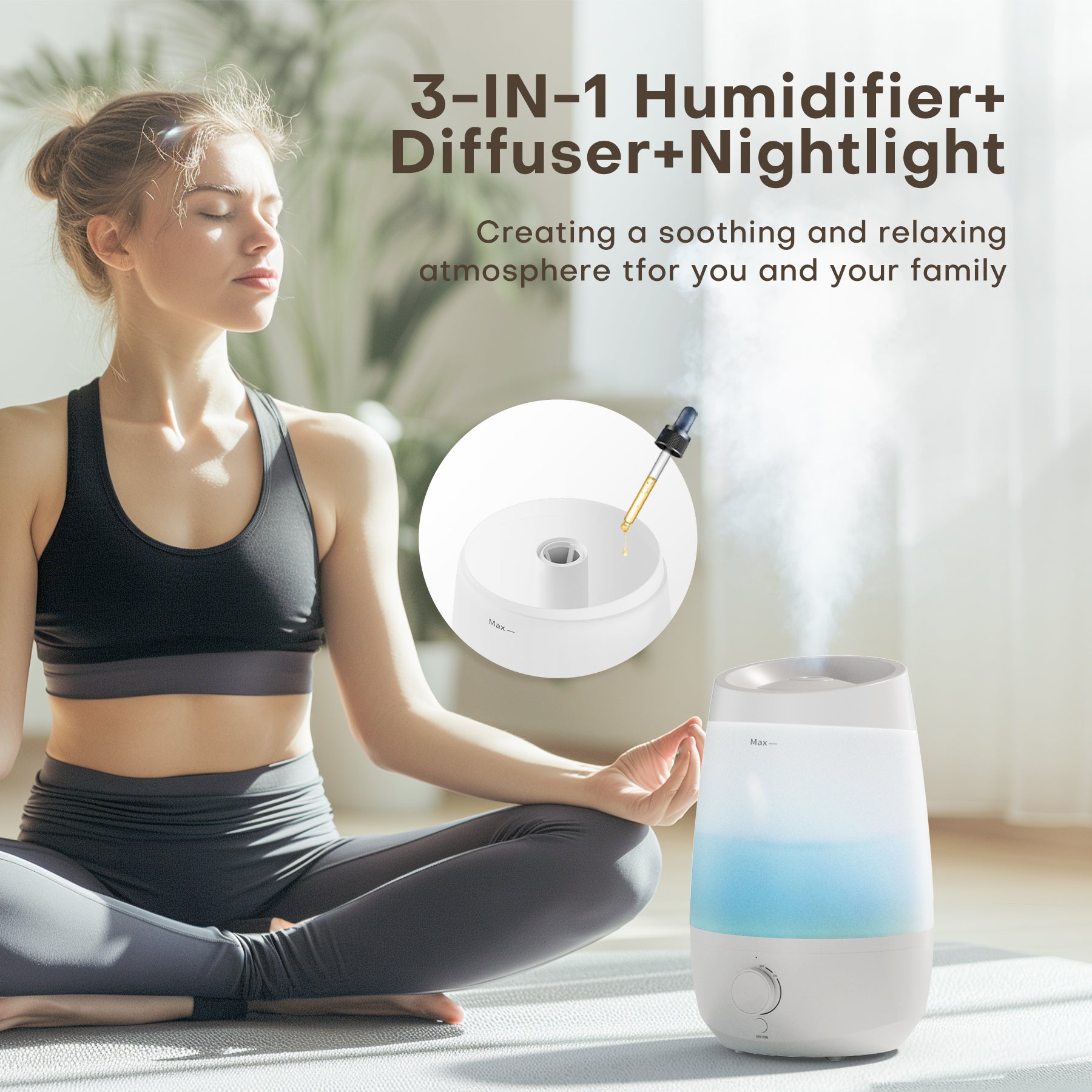 KLOUDIC Humidifier for Home Bedroom, Cool Mist Top Fill 2.5L Essential Oil Diffuser Humidifiers for Baby Nursery and Plants、mySite、fannypackpong