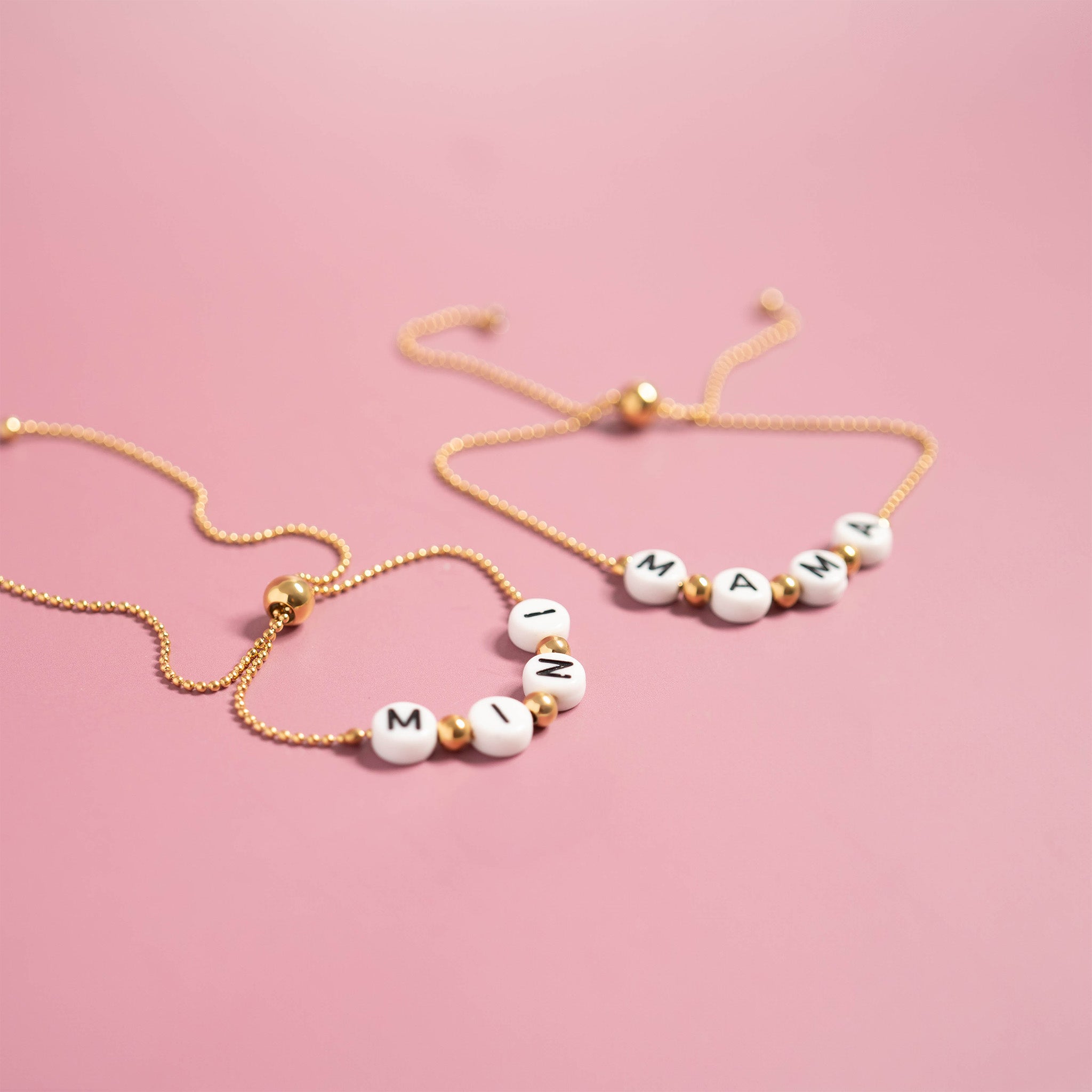 18K gold PVD Stainless Steel Beaded Mama Adjustable Bracelet / BRJ1054、mySite、dreamappss