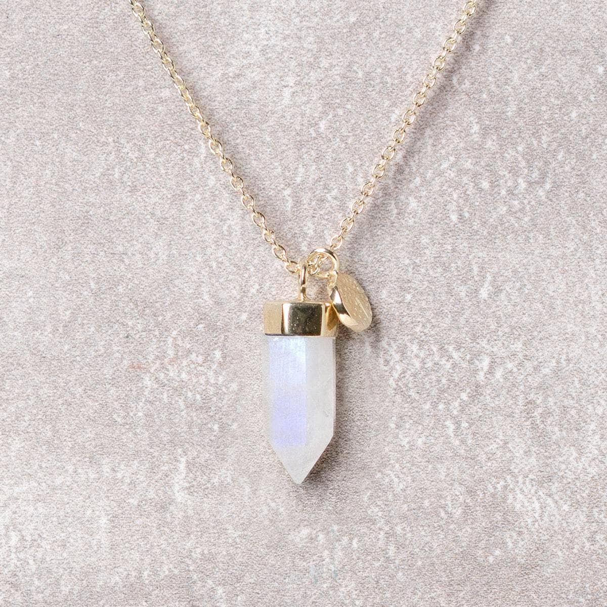 Delicate Rainbow Moonstone Crystal Point Necklace、mySite、hinf8tx79