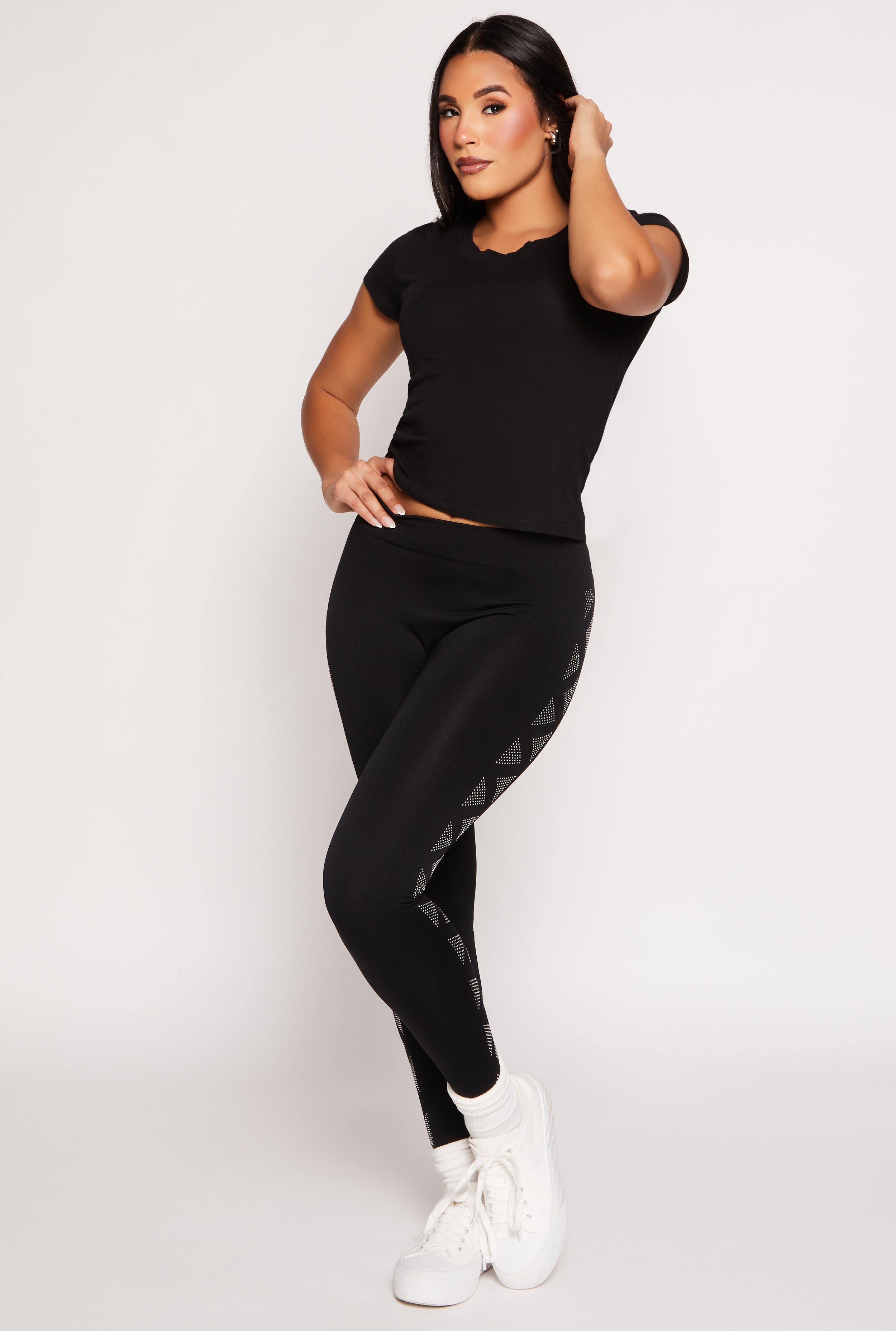 Rhinestone Geometric Patterned Leggings、mySite、camillekostekn