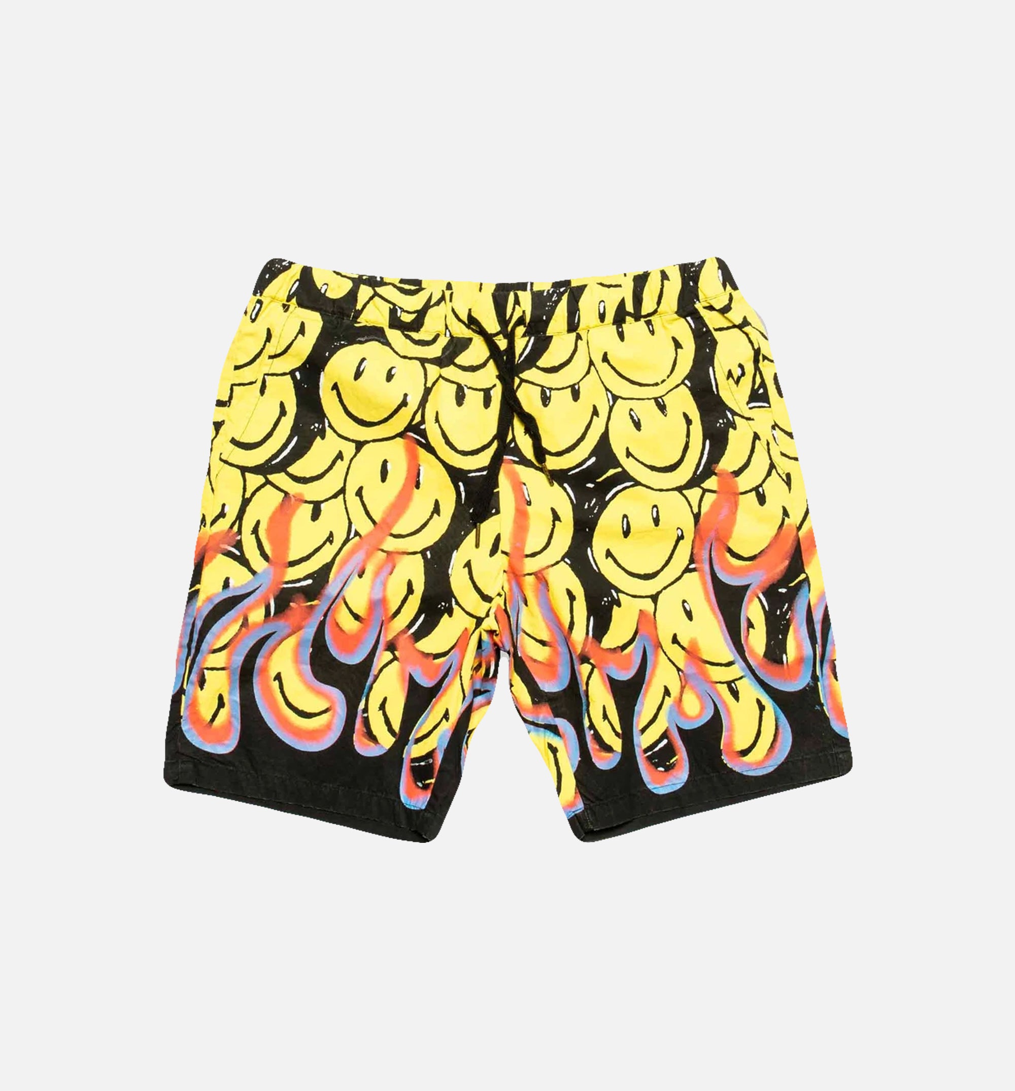 Smiley Flames Mens Shorts - Yellow/Black、mySite、dreamappss