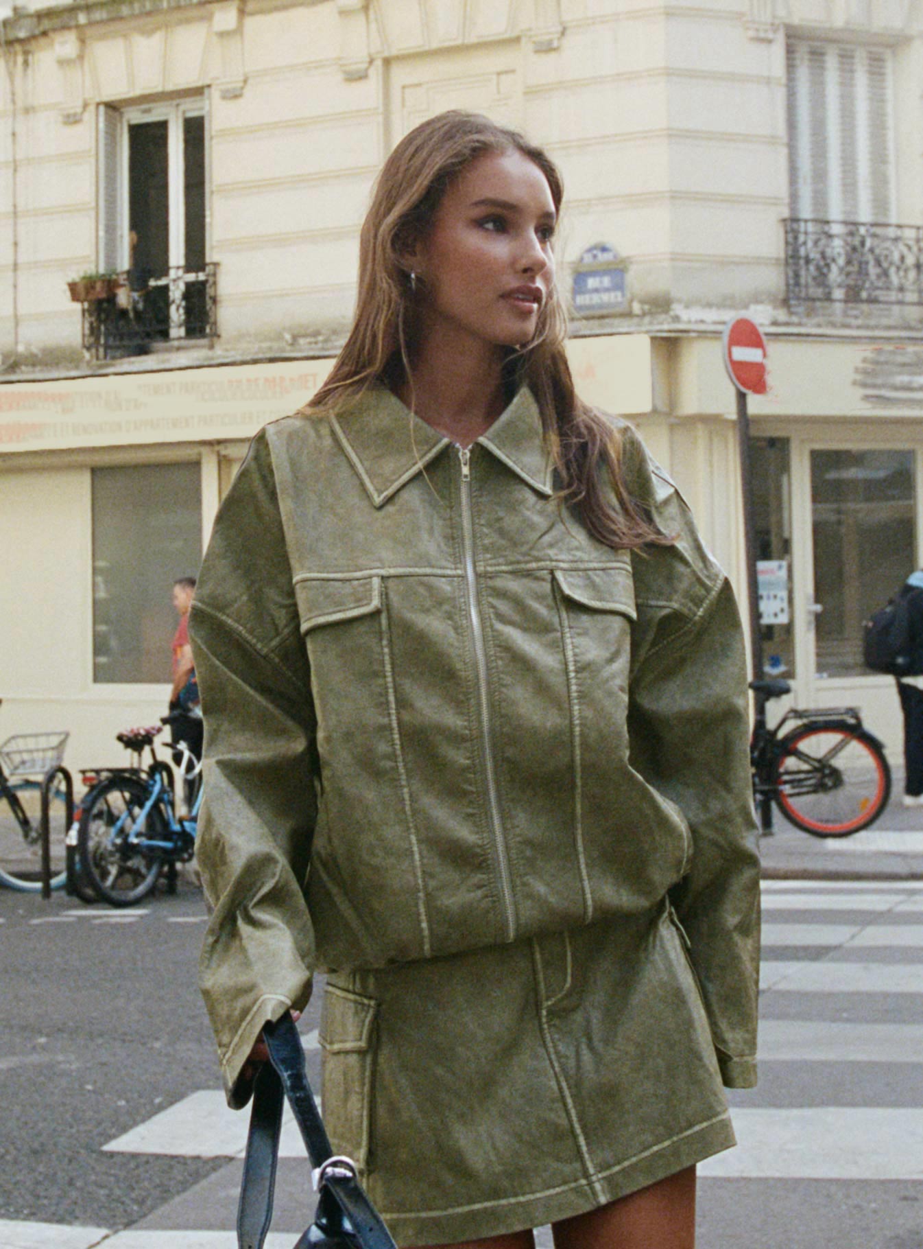 Tanza Faux Leather Mini Skirt Green、mySite、solidvoid