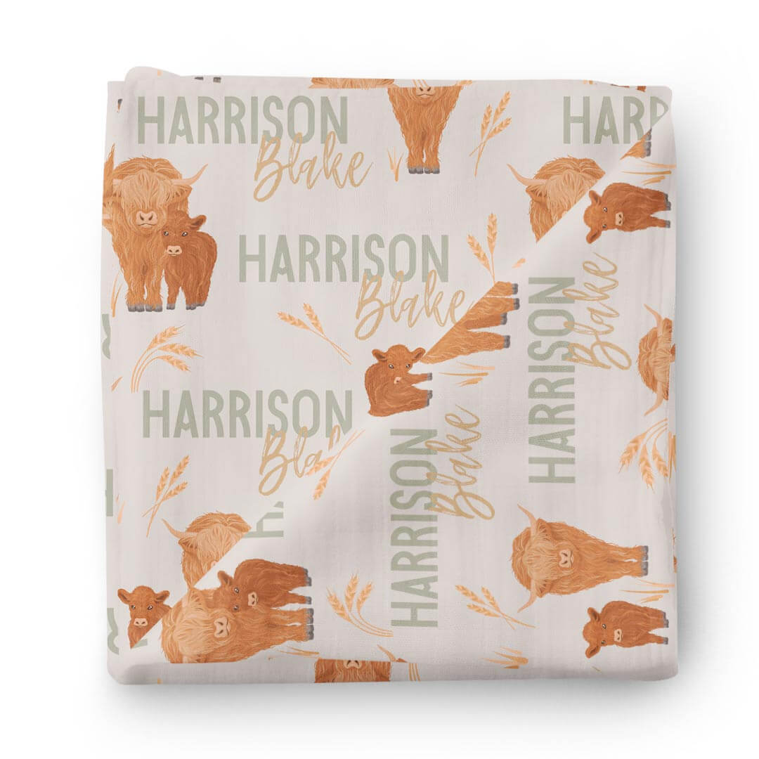  Happy Highland Cows Personalized Baby Name Swaddle Blanket、mySite、layawaytickets