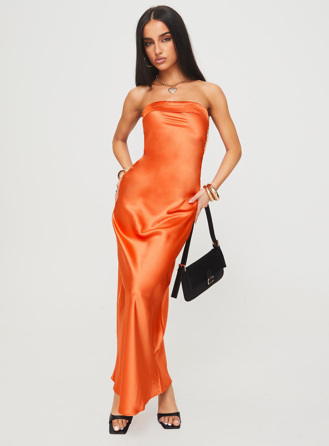 Citrus Kiss Strapless Maxi Dress Orange、mySite、solidvoid
