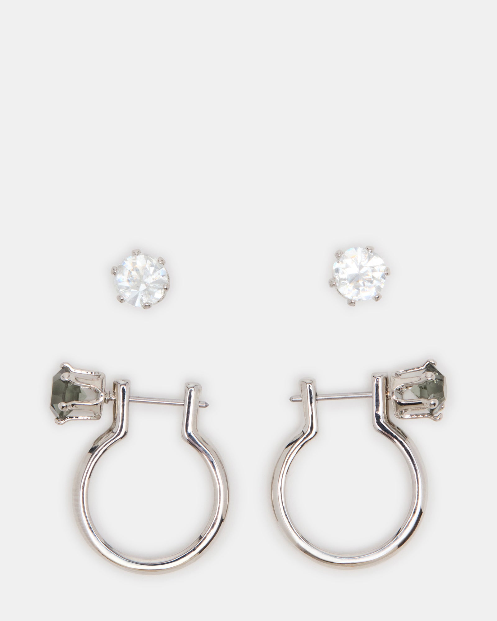 CRYSTAL EARRINGS SET BLACK/SILVER、mySite、gtrtttuynbv