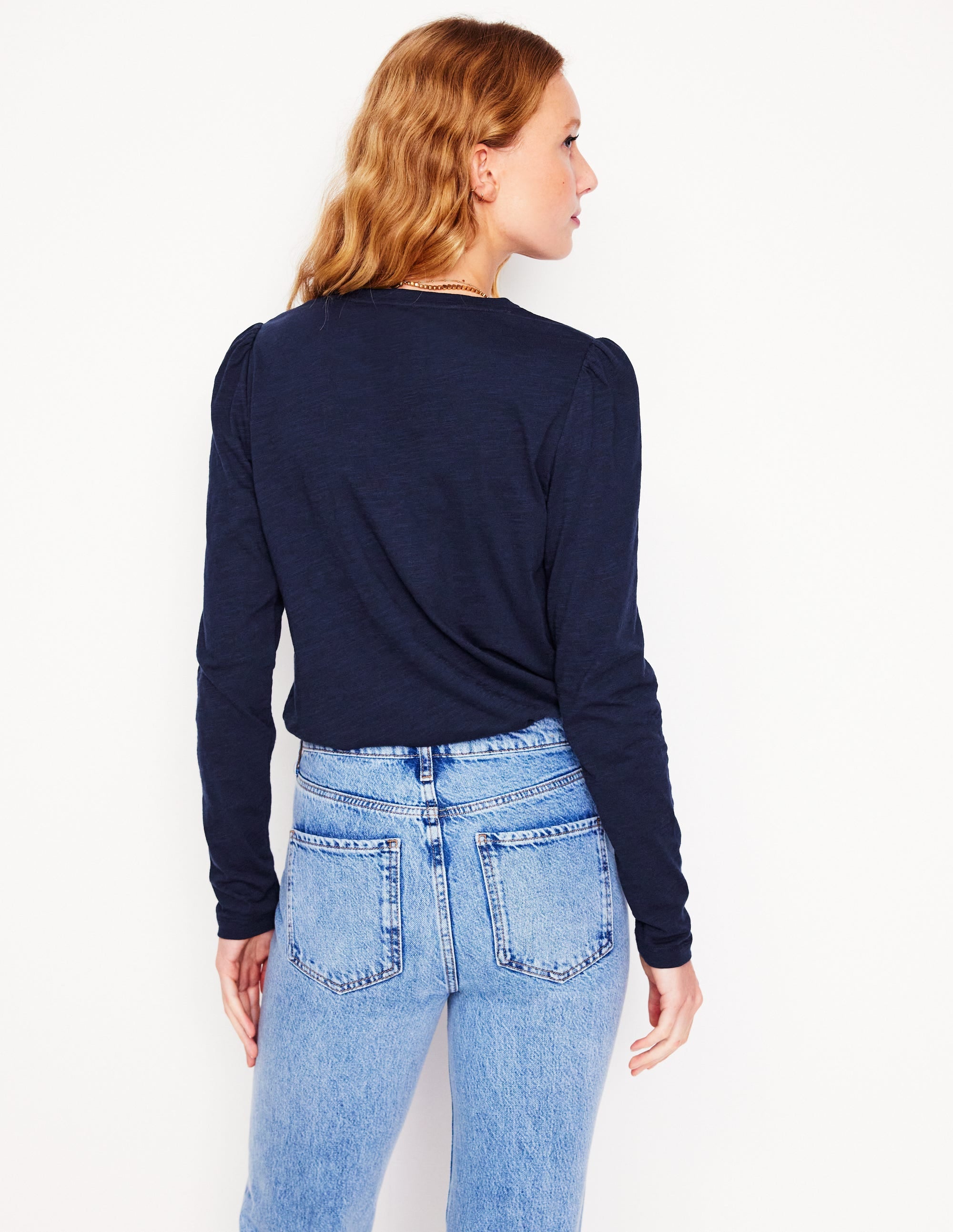  Cotton Crew Long Sleeve Top-Navy、mySite、ashleygrahame