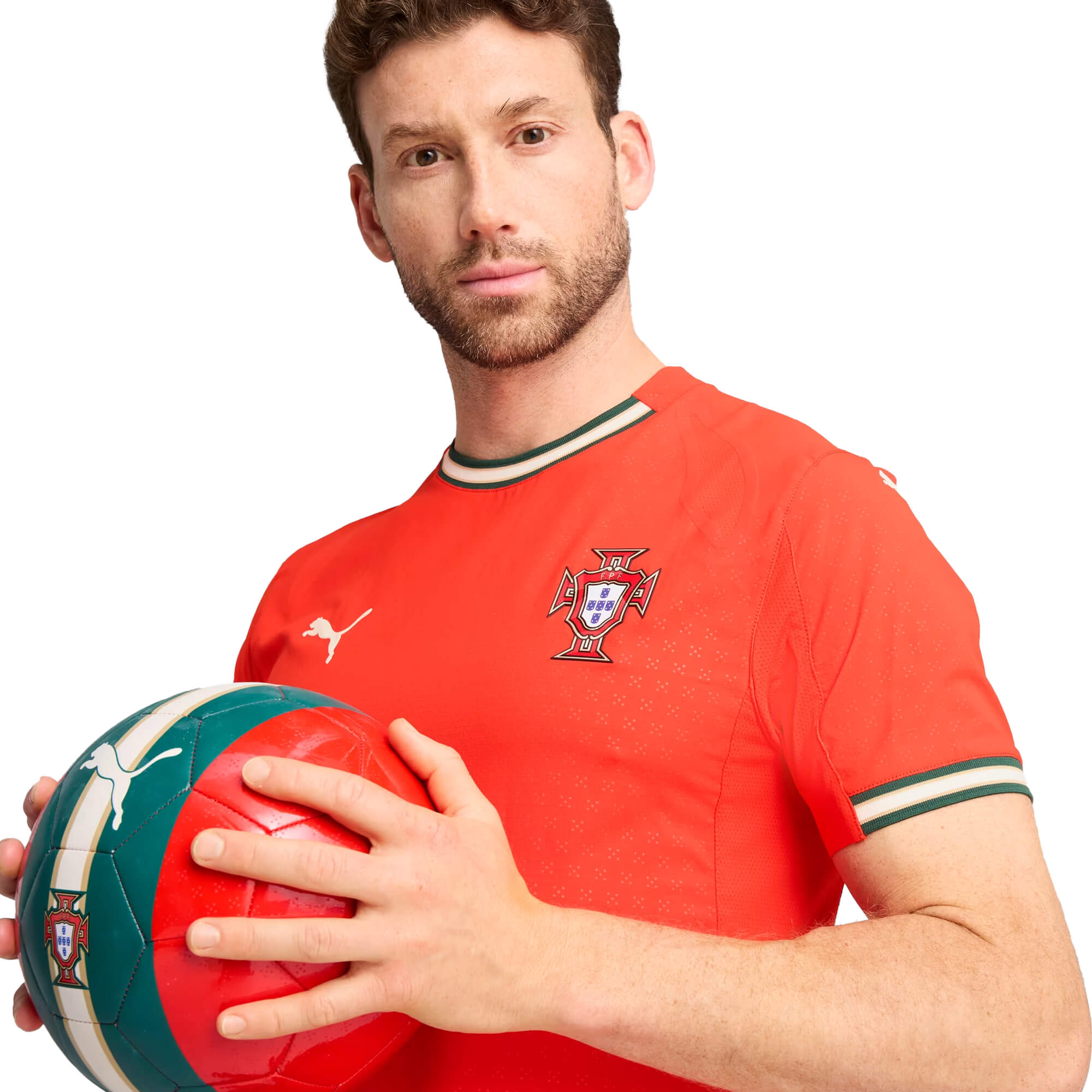 PUMA Men's Portugal 2025/26 Authentic Home Jersey Red、mySite、noshort
