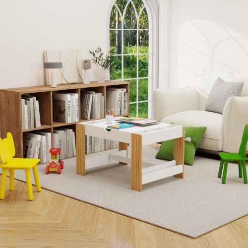 The 2 in 1 Rollaway Play Table and Toy Organizer Compatible with Lego Suitable for Storing Under Bed or Sofa-White (38" x 18.7" x 5.9")、、casual