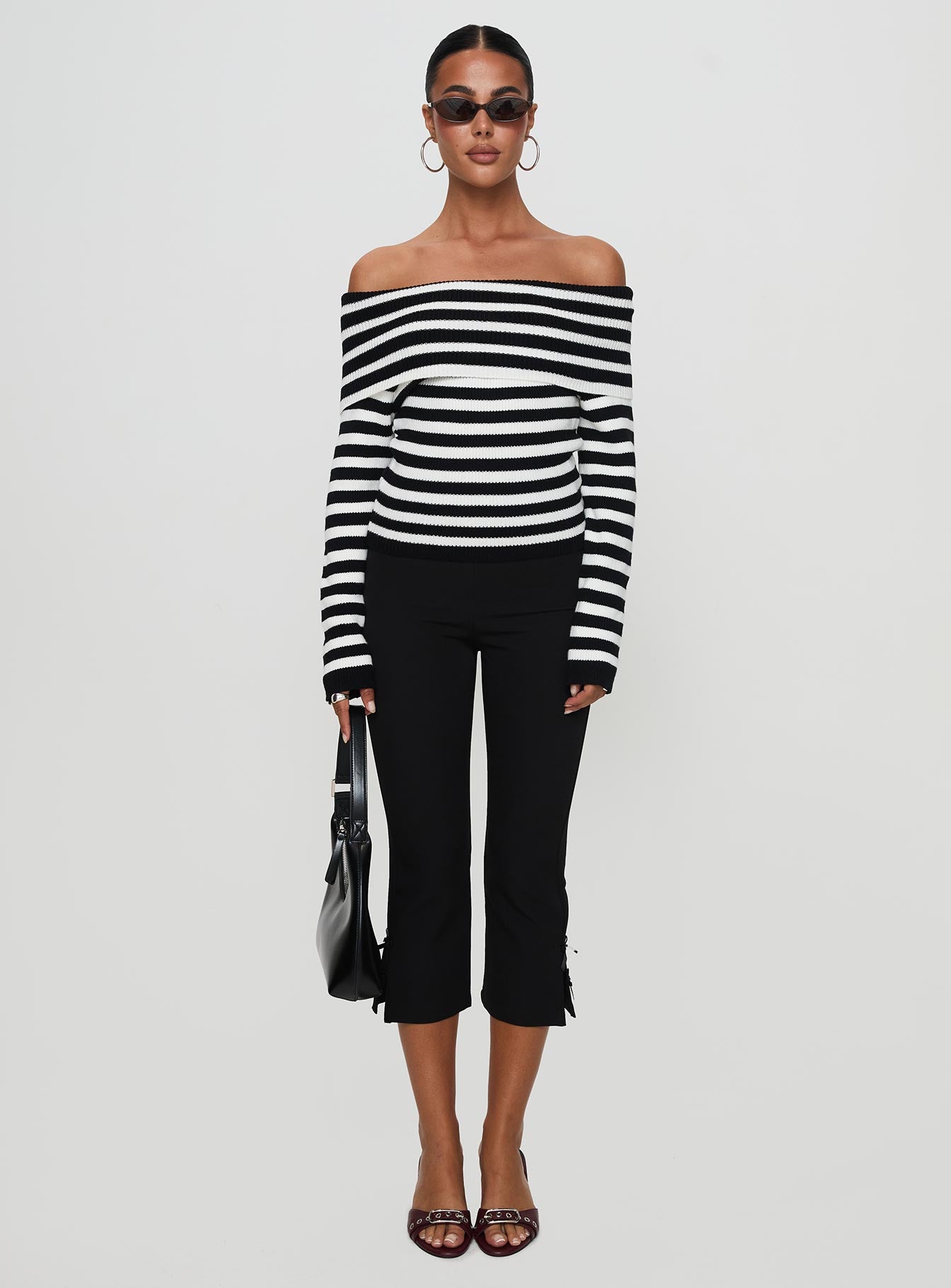 Danyel Off The Shoulder Sweater Black / White Stripe、mySite、solidvoid