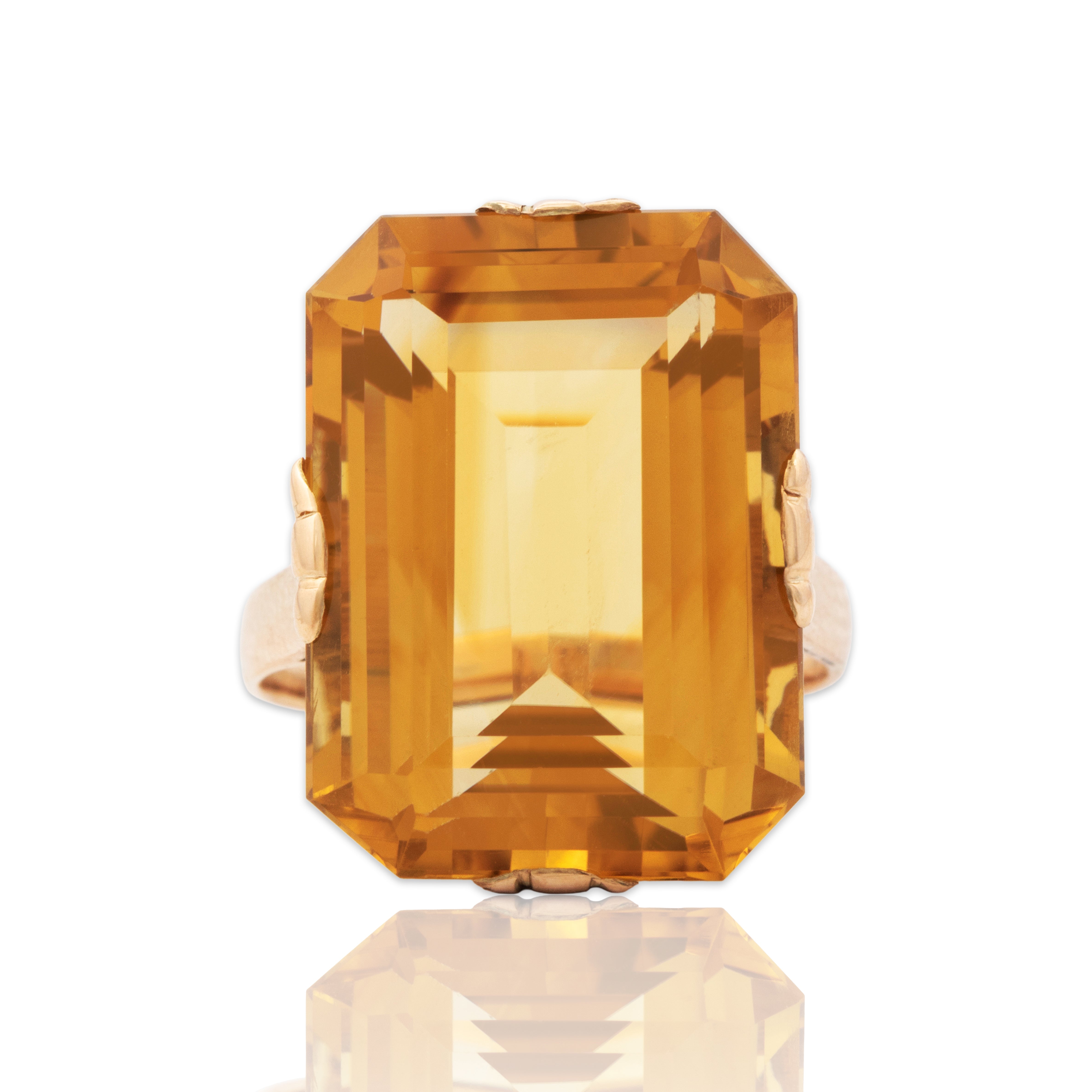 Vintage Large 10k Rose Gold 18ct Citrine Incredible Emerald-Cut Cocktail Ring、mySite、hinf8tx79