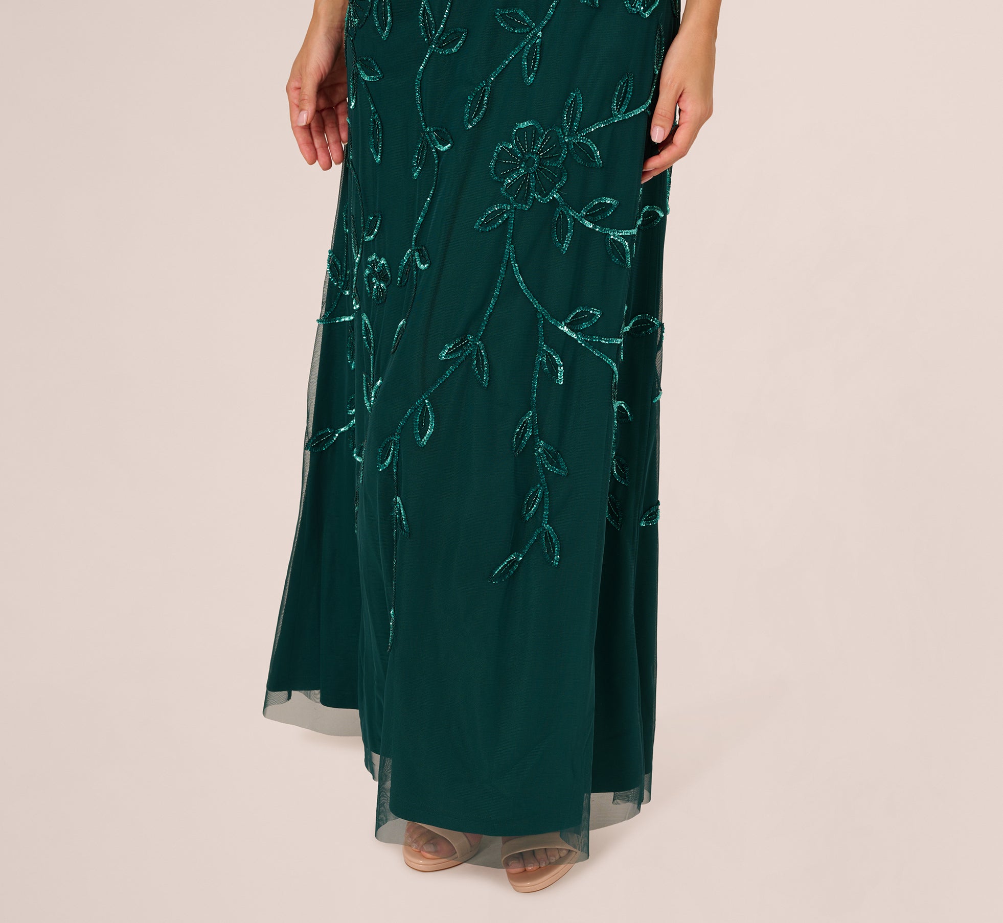 Sleeveless Blouson Mermaid Gown With Jasmine Beading In Gem Green、mySite、solidvoid