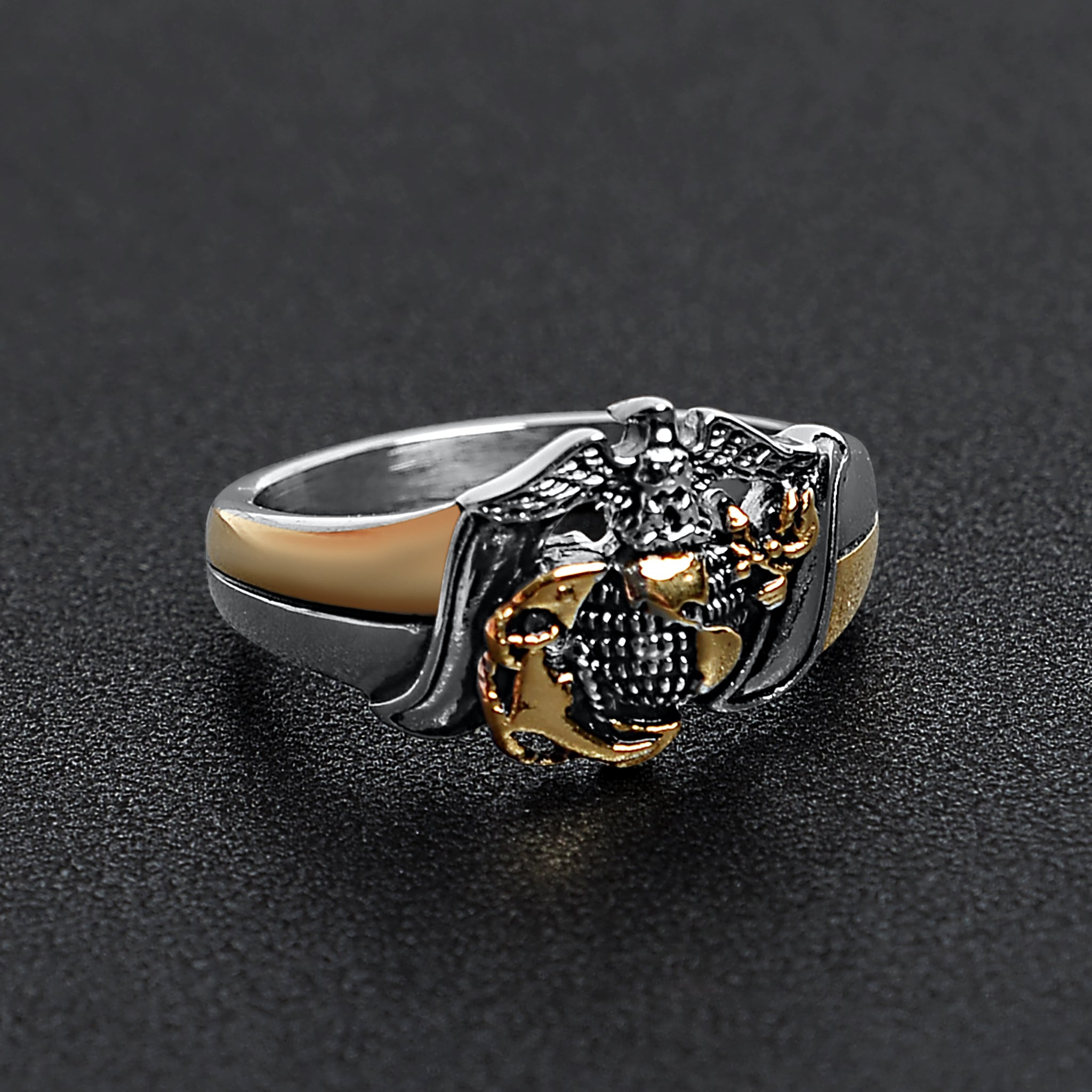 18K Gold PVD Stainless Steel Marine Corps Two Tone United States Military Women's Ring / MCR6012、mySite、dreamappss