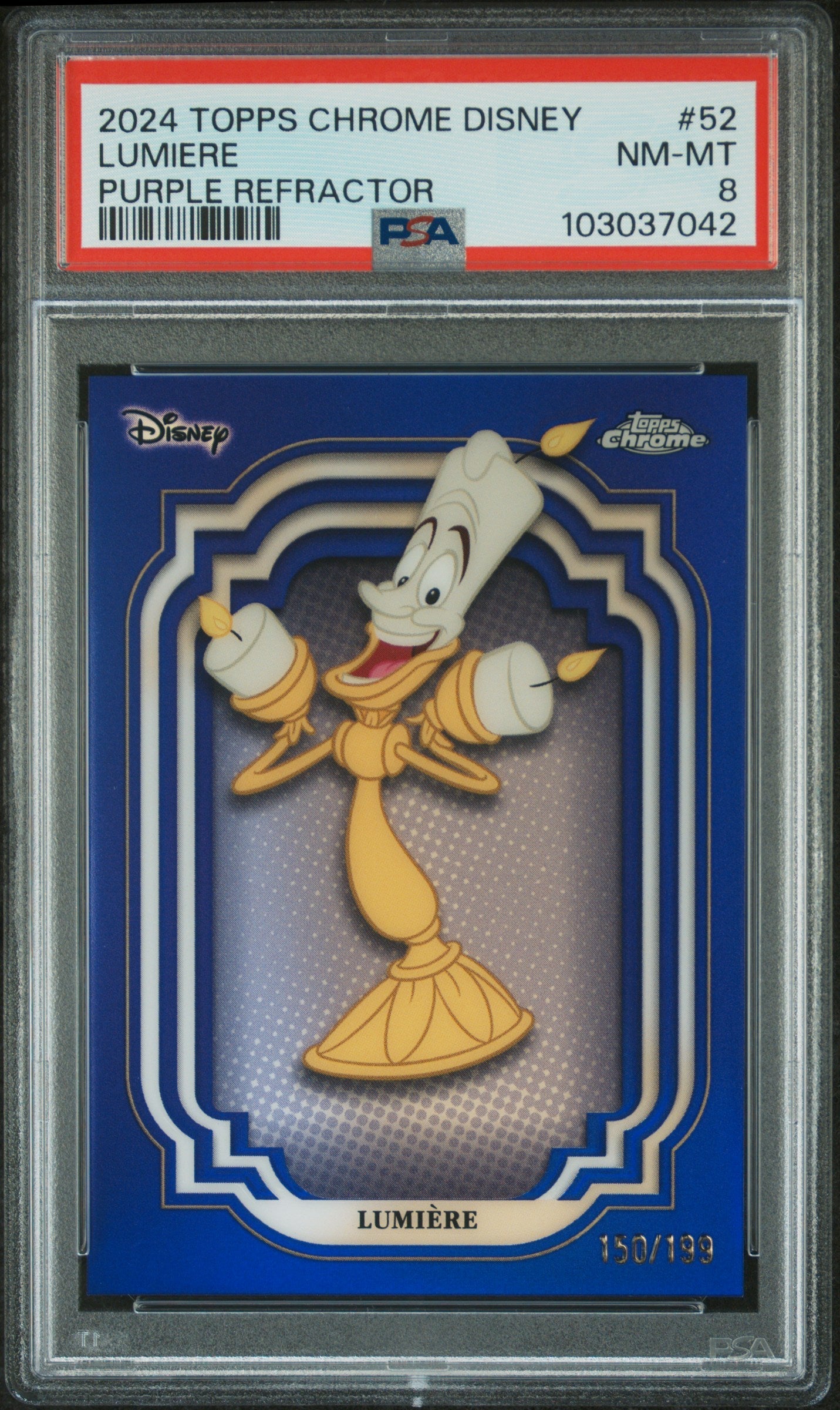 Lumiere #52 Purple Refractor 150/199 PSA 8 Topps Chrome Disney 2024、mySite、waistdrama