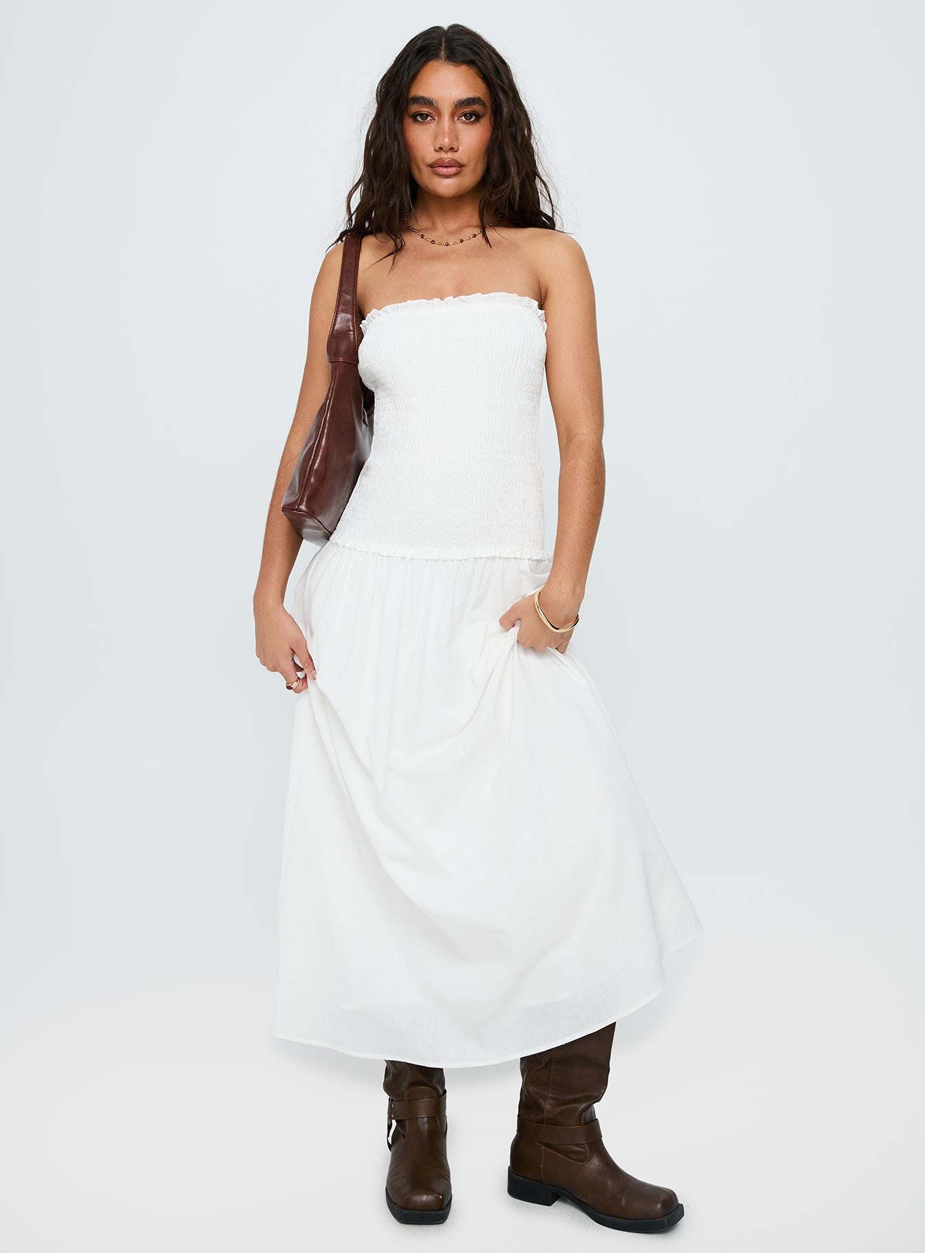 Tinsie Strapless Maxi Dress White、mySite、solidvoid