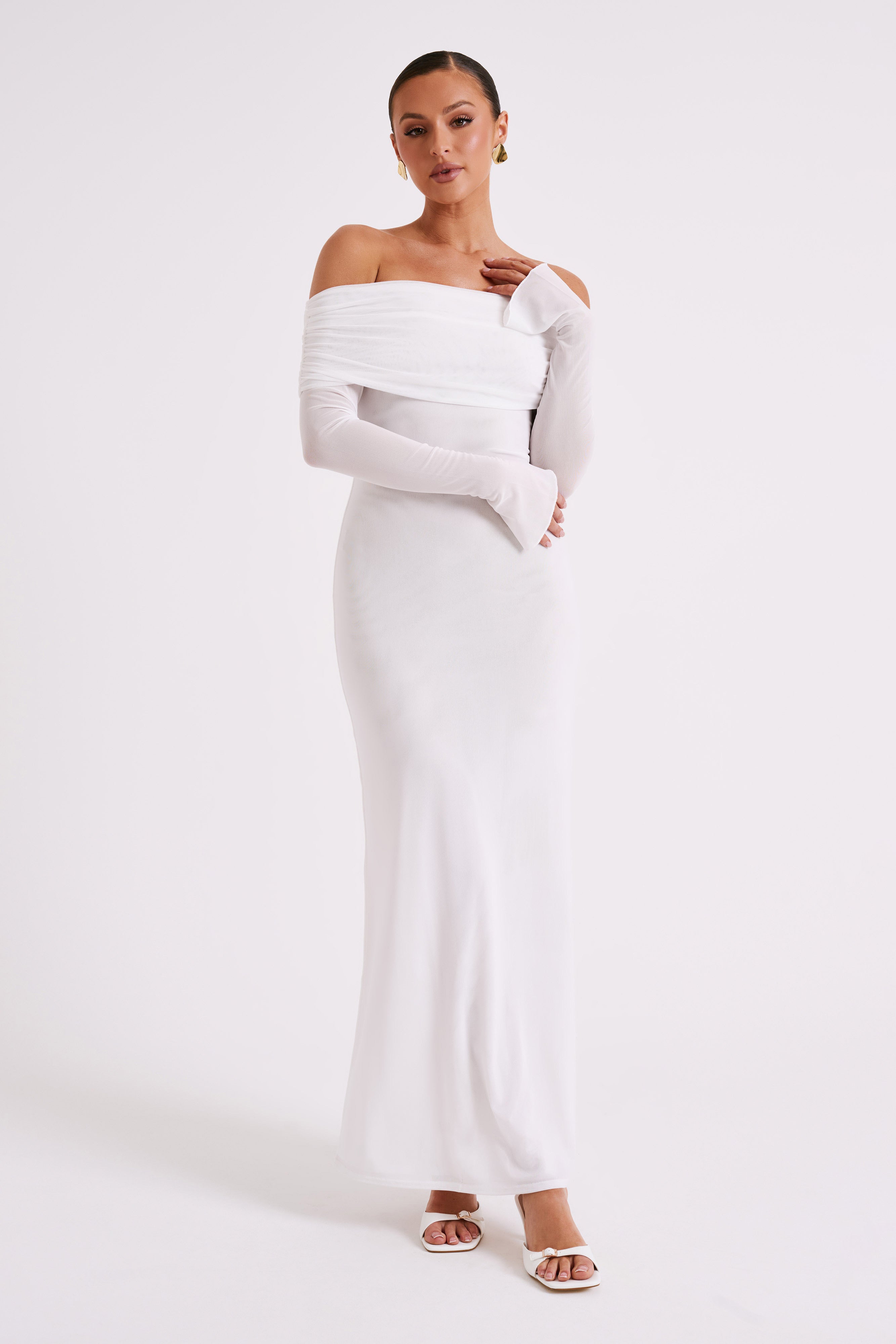 Josie Off Shoulder Mesh Maxi Dress - Ivory、mySite、solidvoid