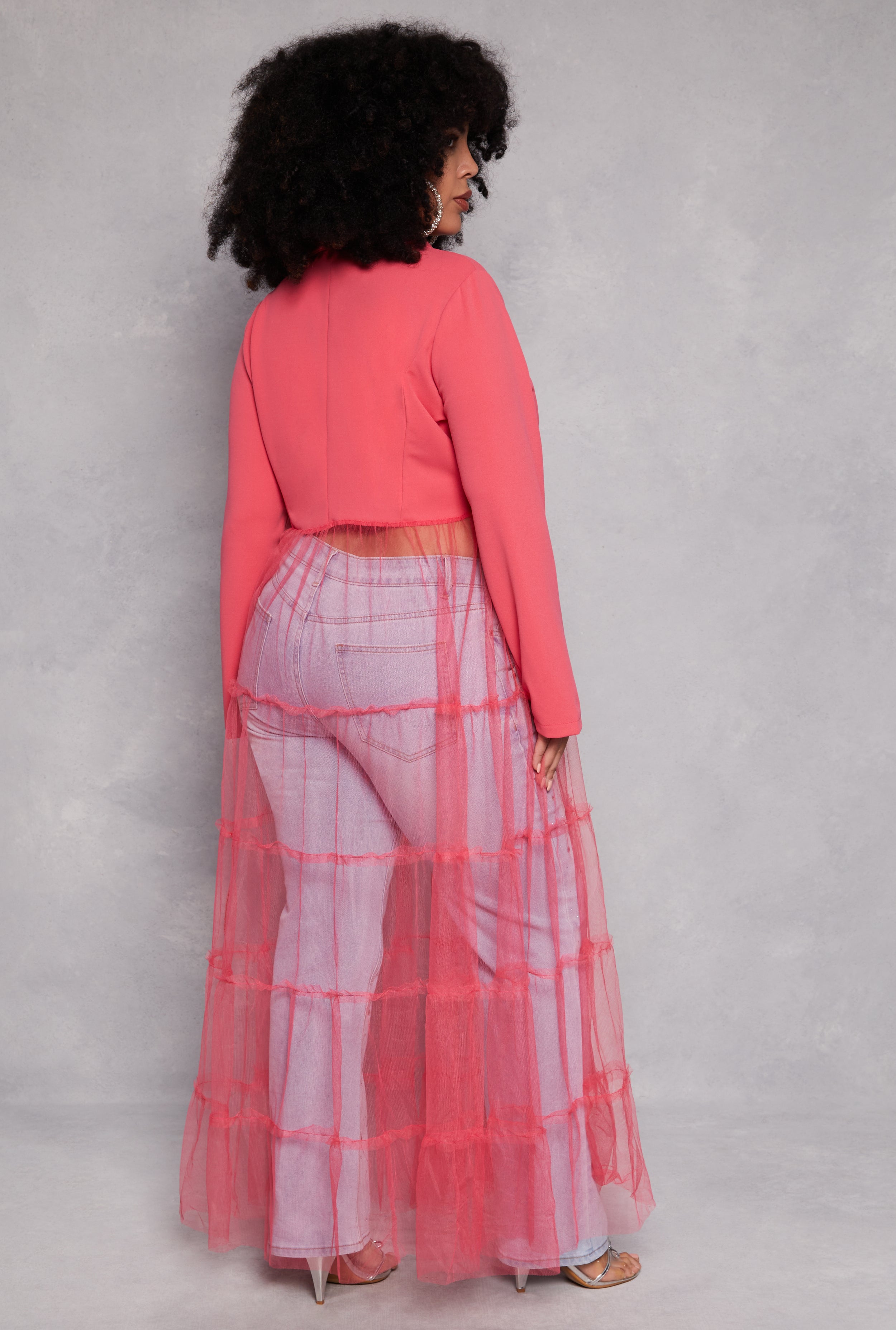 Plus Size Tiered Tulle Hem Blazer、mySite、camillekostekn