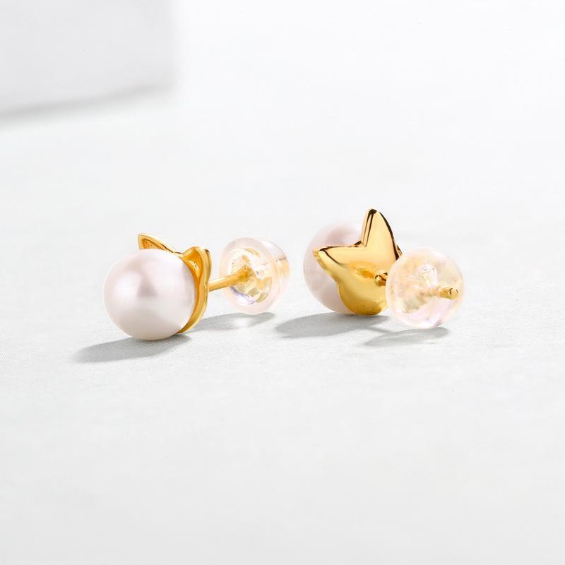 Pearl Cat Jewelry Necklace Earrings - Gold Plated Sterling Silver, so CUTE!、mySite、g9winljtr