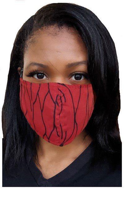 Cotton Red-Black African Print Reusable, Face Mask Cover、mySite、solidvoid