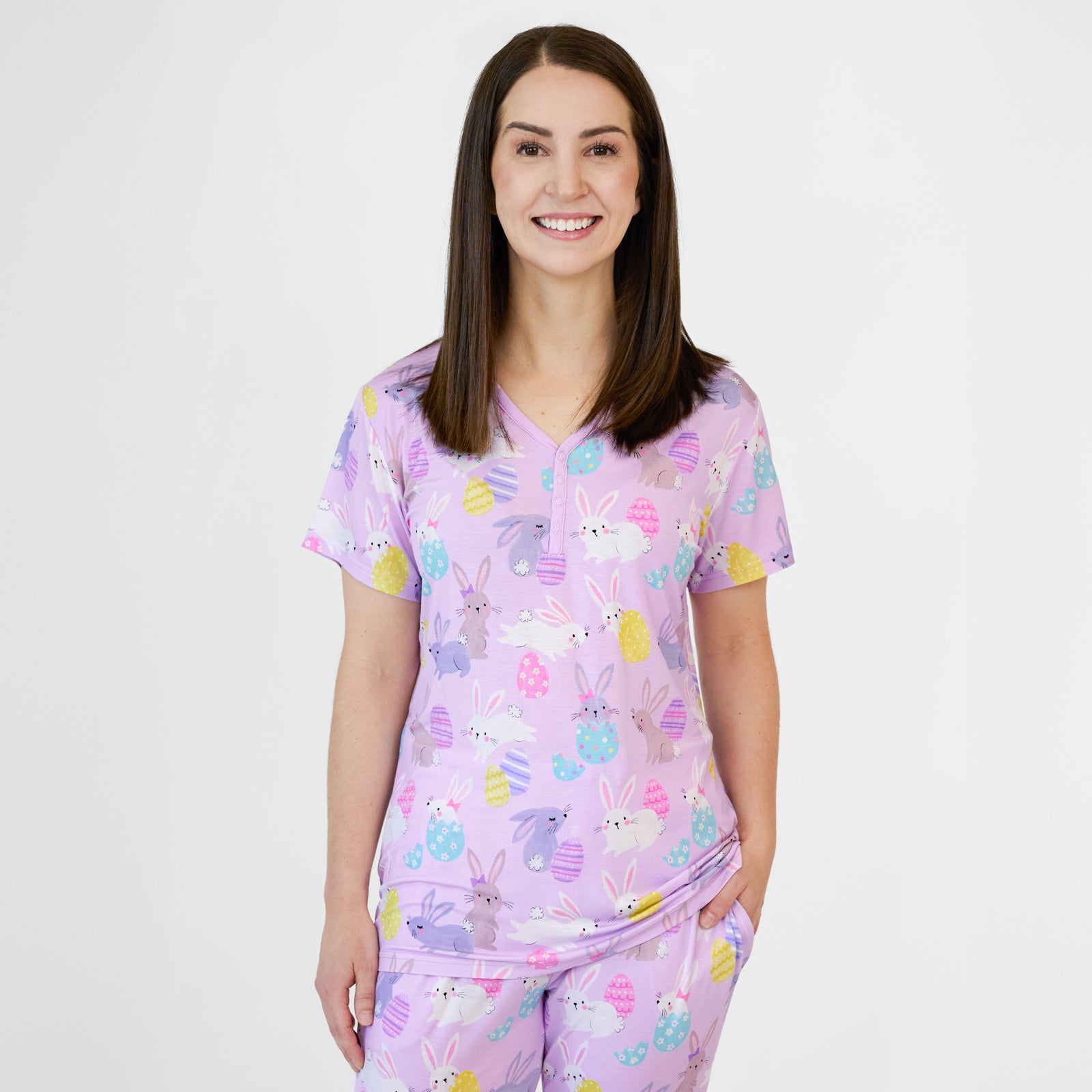  Lavender Hoppy Days Women's Short Sleeve Pajama Top、mySite、layawaytickets
