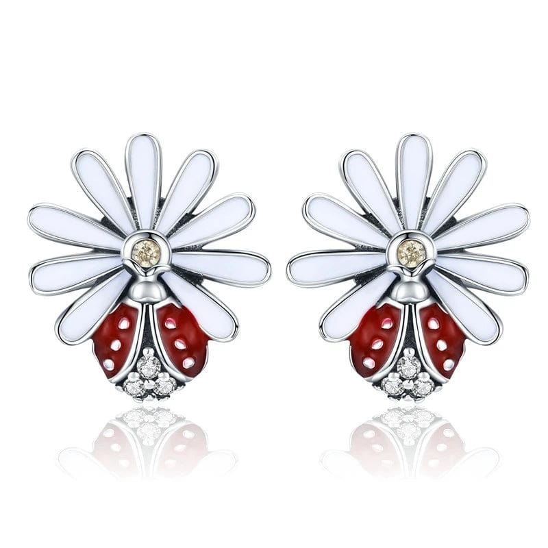 Ladybug on a Daisy Sterling Silver Ring, Earrings, Charm、mySite、g9winljtr