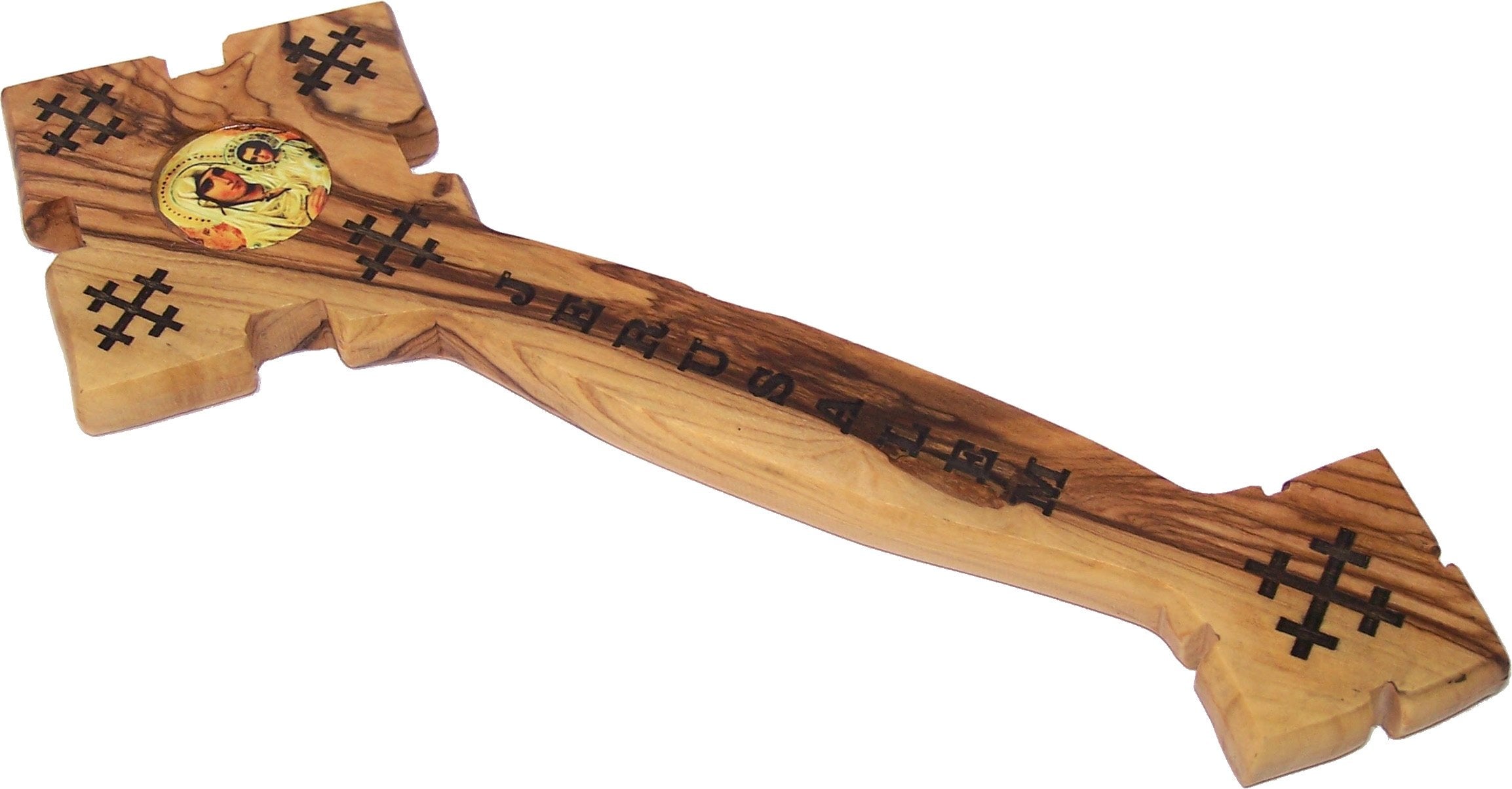  Holy Land Market Priest Hand held Blessing Cross - Hand Carved from Olive Wood Eastern Cross with Two Icons Model I - 9 Inches、mySite、elrpsem3k