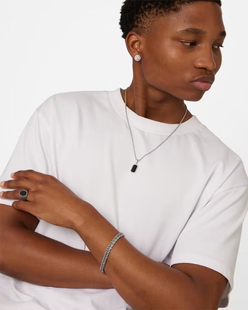 NXS Rectangle Stone Pendant Chain White Gold/Black、mySite、zt4zffjzw