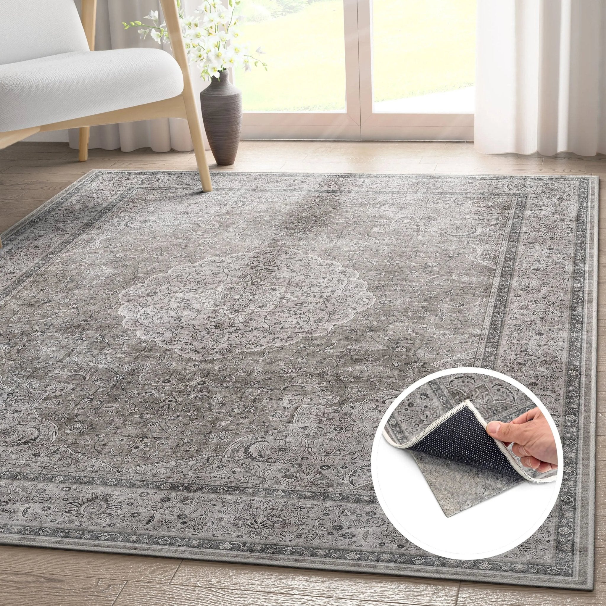 Asha 2-in-1 Odette Vintage Flat-Weave Rug + Rug Pad Included、mySite、gigharbornorthrealestate
