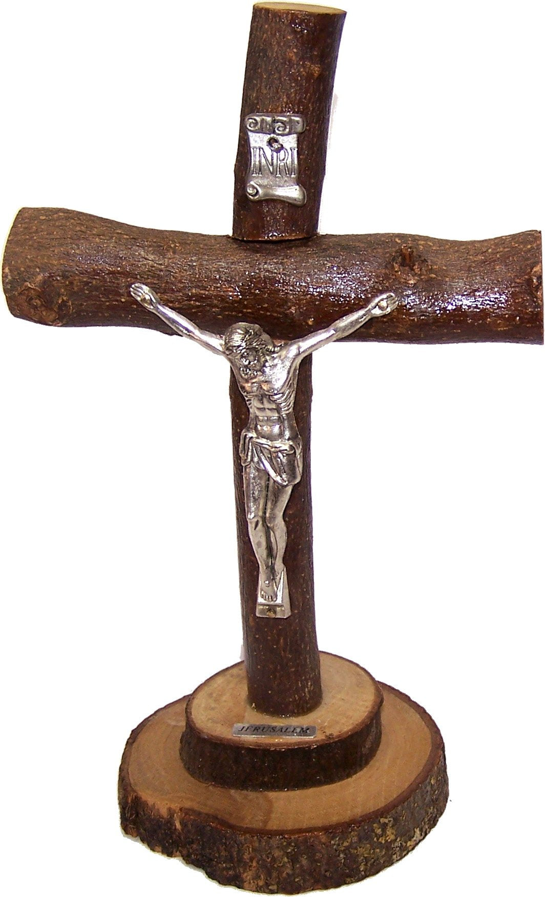  Holy Land Market Table natural Olive wood Cross/Crucifix with with bark left as is、mySite、elrpsem3k