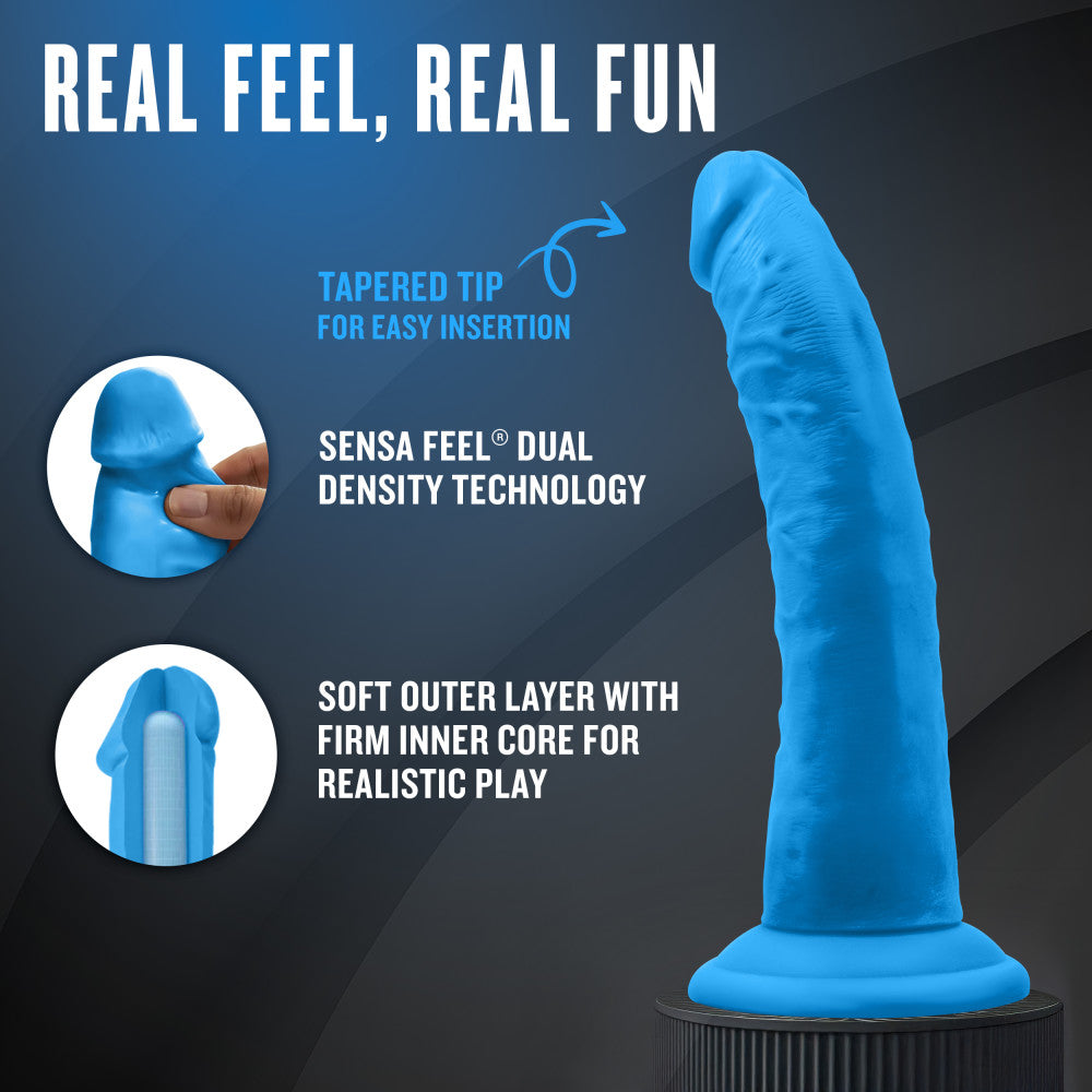 Neo Elite By Blush® | Neon Blue: 7.5-Inch Long Dildo - Made with Purio™ Silicone & SensaFeel® Dual Density Realistic Technology、mySite、bottomscart