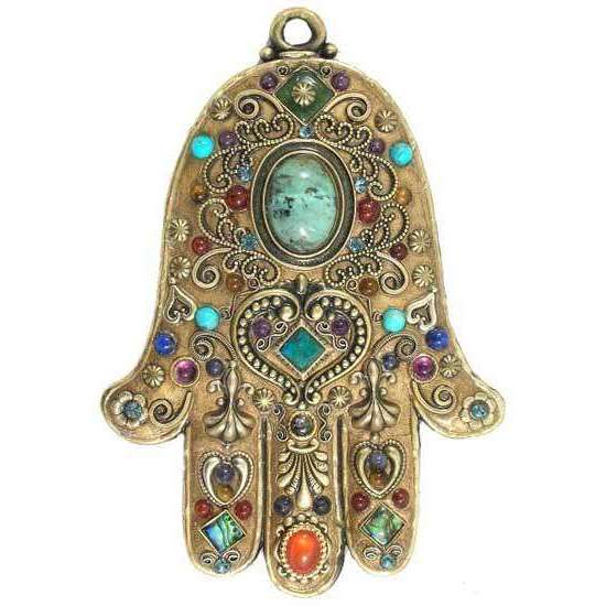 Michal Golan Abalone, Amethyst, Carnelian and Turquoise Wall Hamsa、mySite、topwebapps