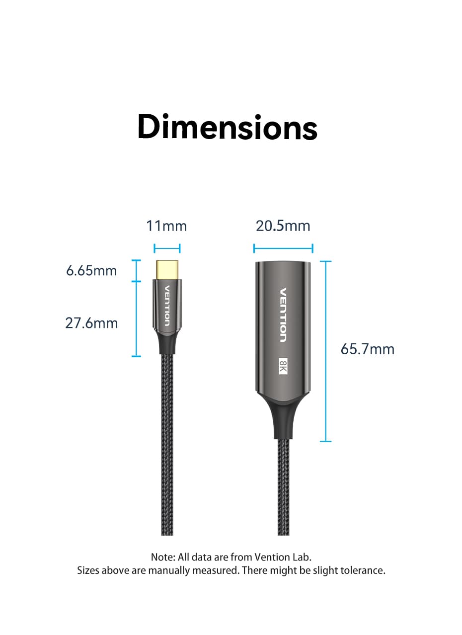 Cotton Braided USB-C to DP 8K Converter 0.25M Black Zinc Alloy Type