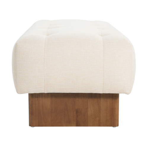  Rectangular Upholstered Tufted Linen Fabric Ottoman Bench, Solid Wood Legs, Beige、、yumabirdnaturehistoryfestival
