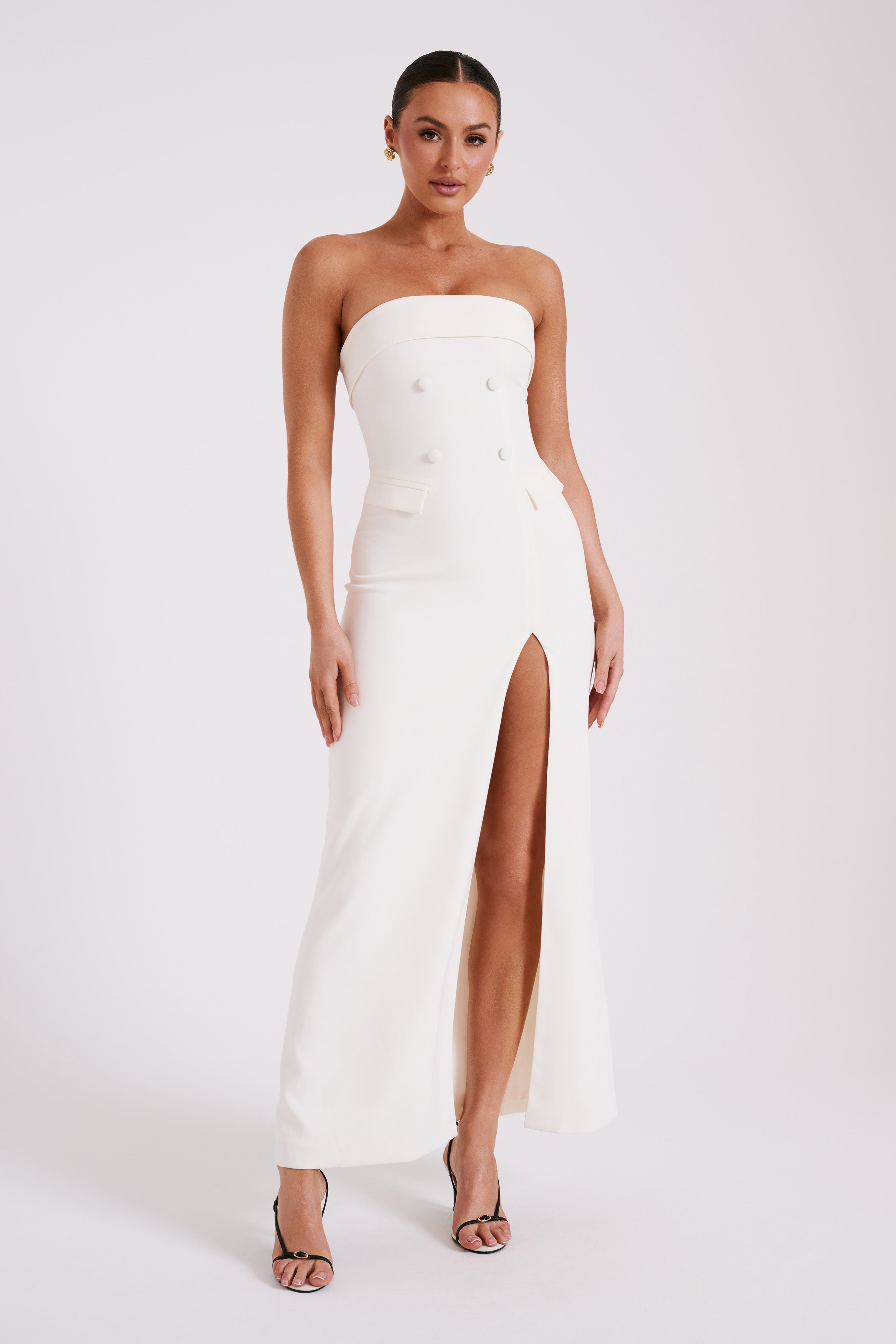 Abbie Strapless Suiting Maxi Dress - Ivory、mySite、solidvoid