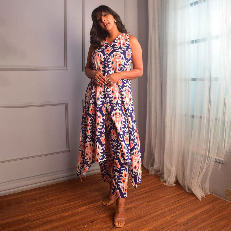 Cotton Kurta For Women | V Neck | Block Print | Blue、mySite、camillekostekn