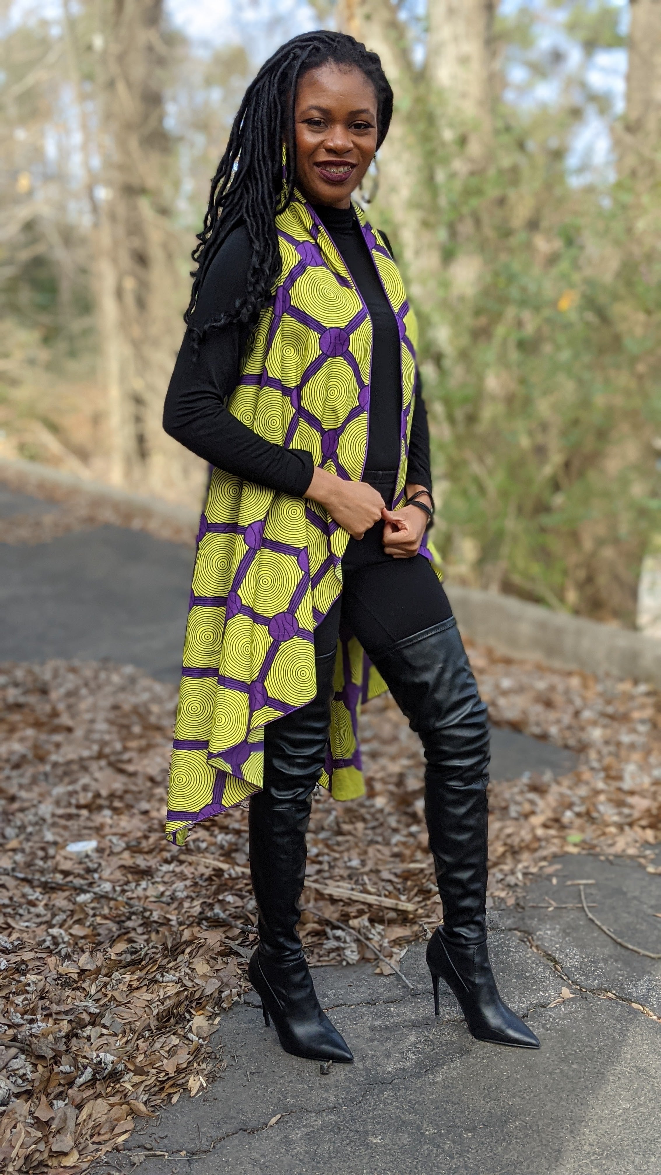 Dupsie's karafah Purple and Yellow Red African Print Sleeveless Shawl Vest-DPPS3775SH、mySite、solidvoid