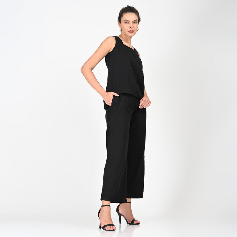 Tencel Solid Co Ord Set For Women | Top & Trouser | Black、mySite、camillekostekn