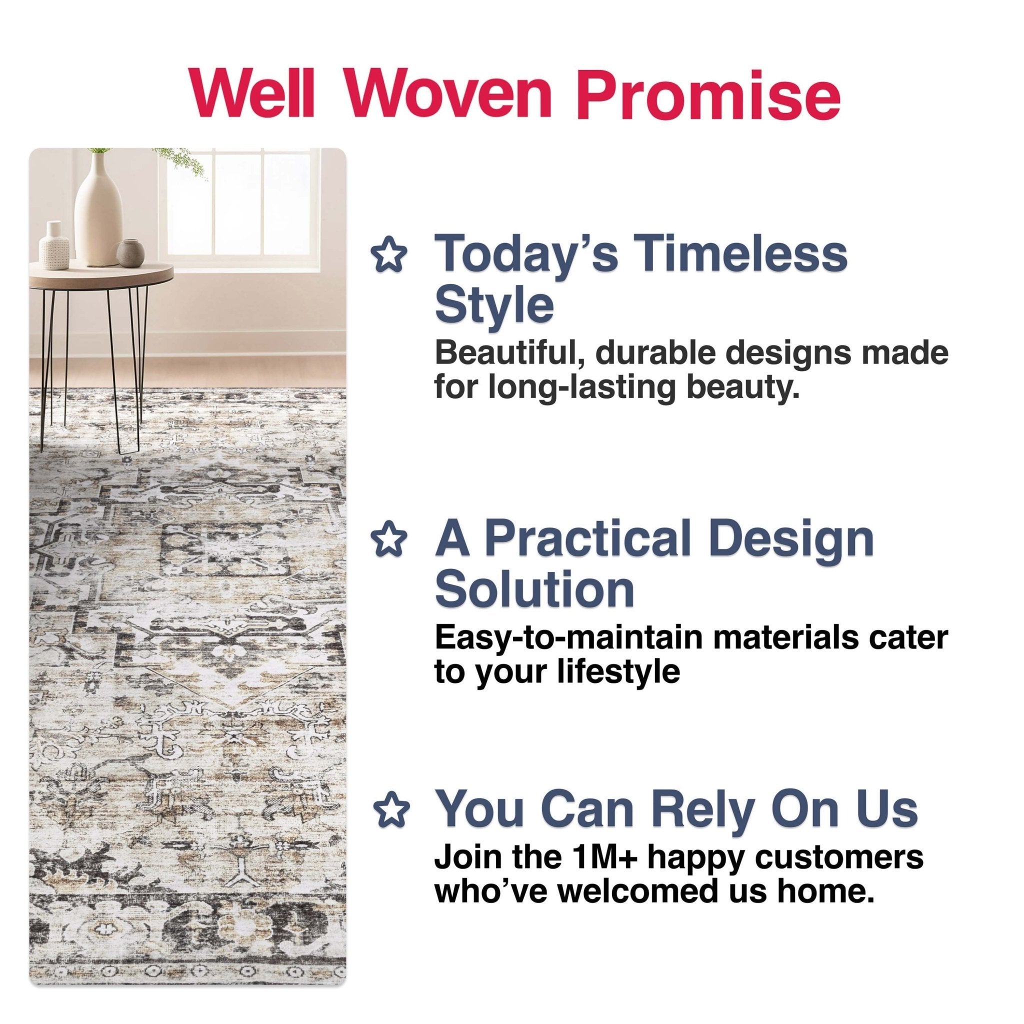 Elle Basics Rendezvous Vintage Medallion Easy-Clean Washable Non-Slip Rug by Well Woven、mySite、gigharbornorthrealestate