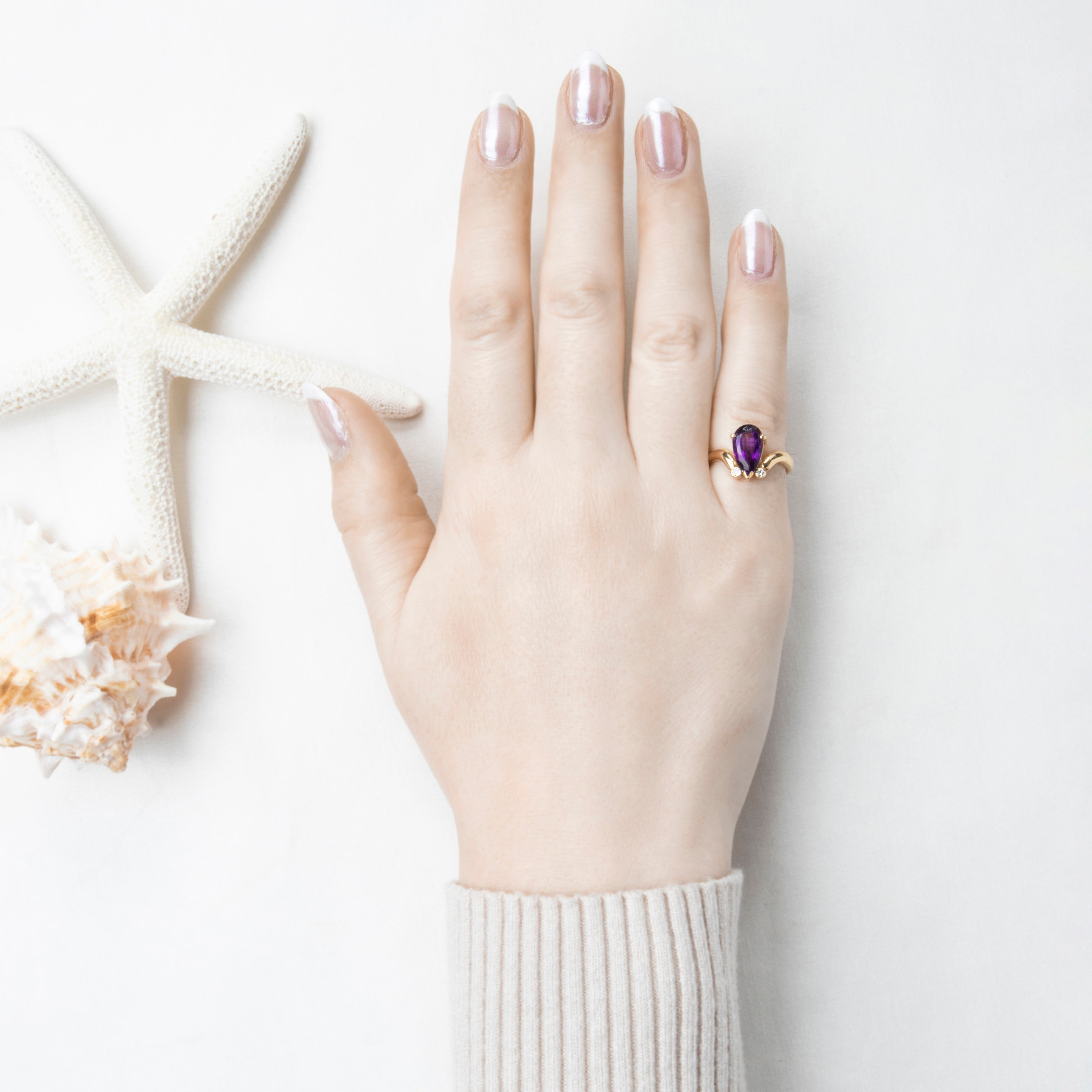 Vintage 18k Yellow Gold 1.35ct Amethyst Diamond Pear Ring 5.75、mySite、hinf8tx79