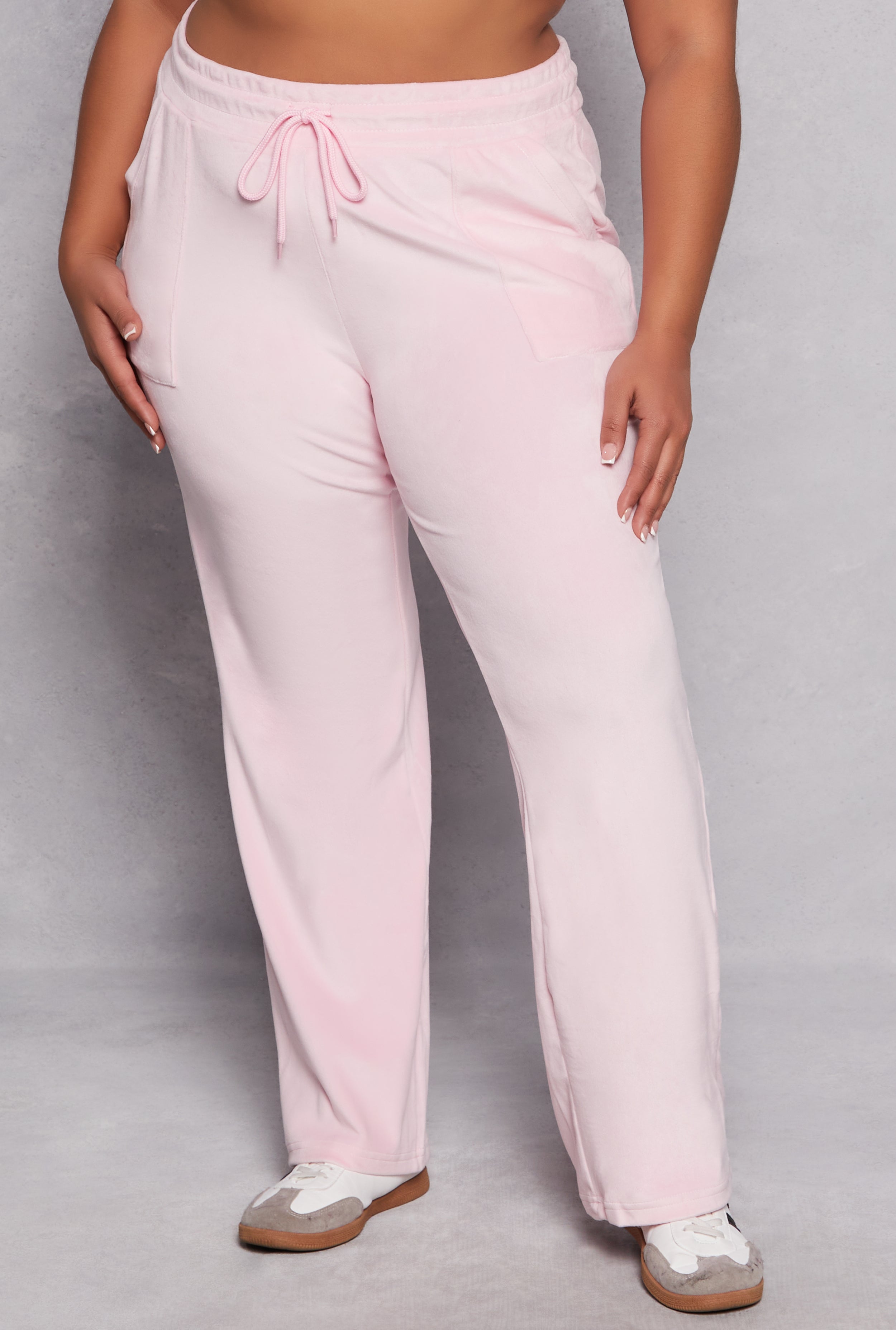 Plus Size Velour Drawstring Straight Leg Pants、mySite、camillekostekn