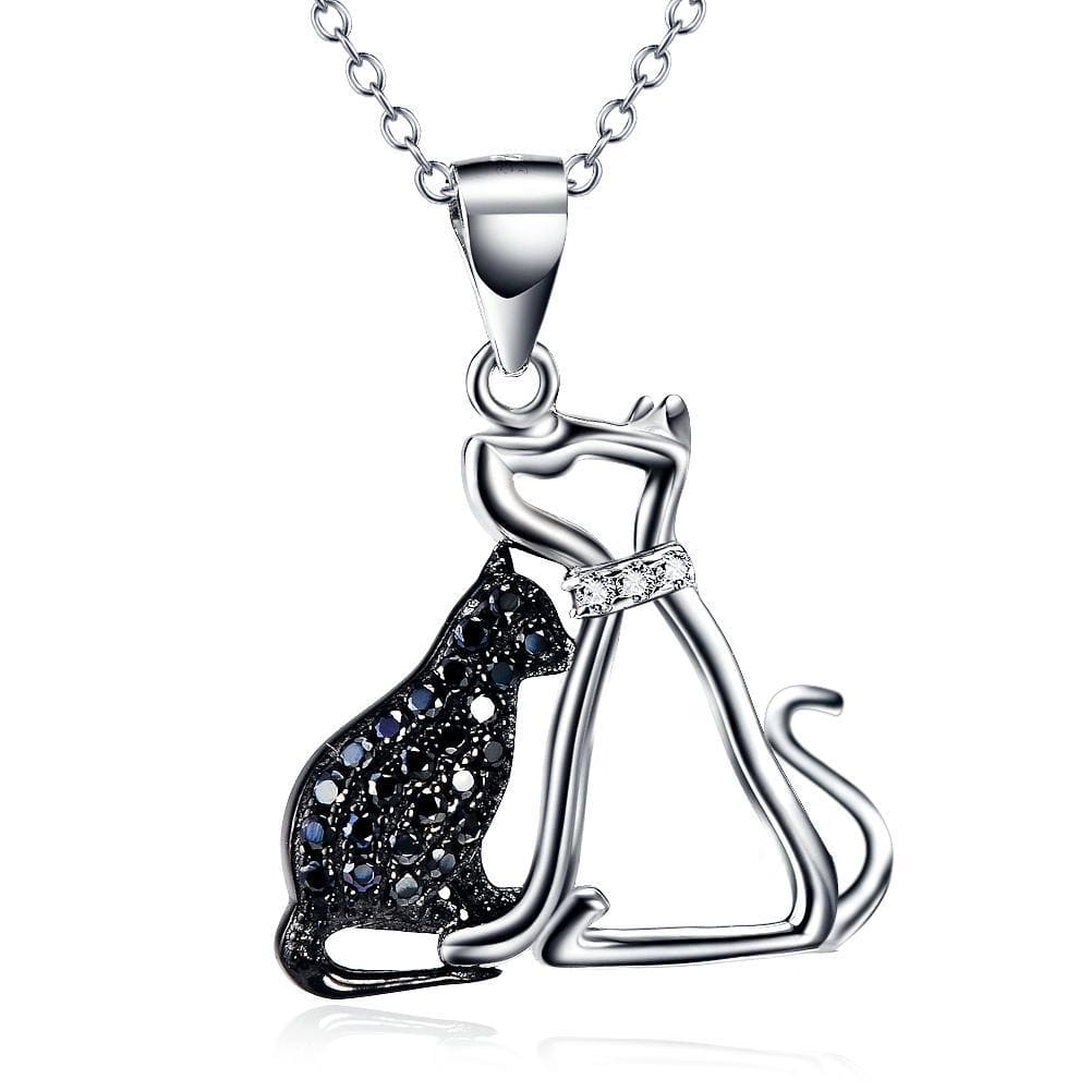 Cat and Dog Necklace and Paw Heart Ring in Sterling Silver with Black & White Cubic Zirconia, Adorable!、mySite、g9winljtr