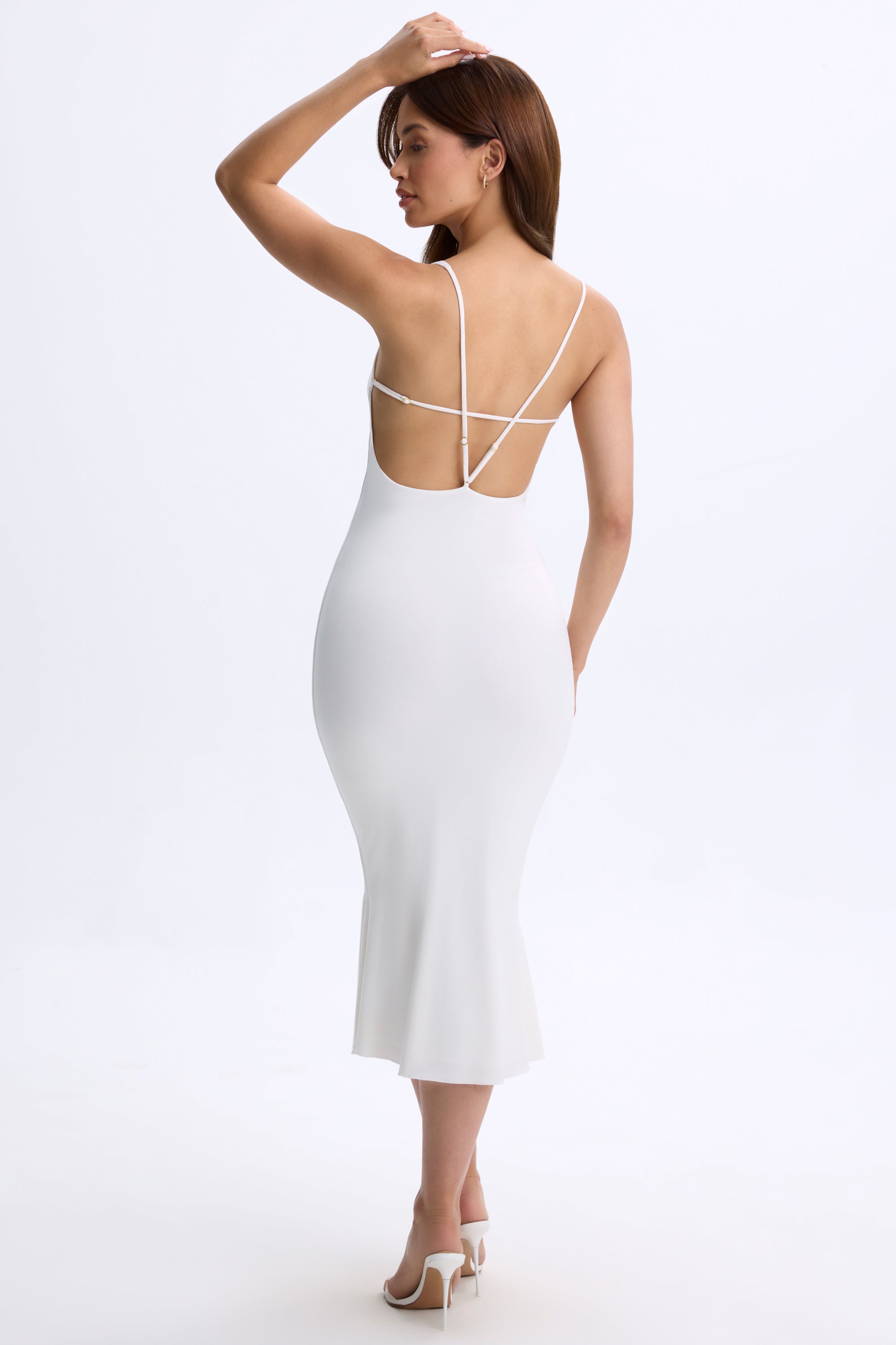 Plunge Open-Back Midaxi Dress in White、mySite、solidvoid