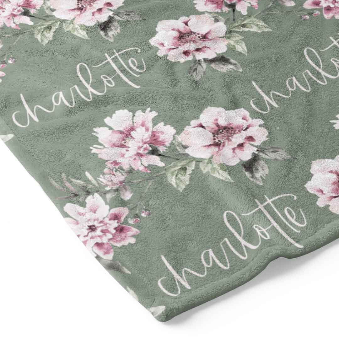  Saylor's Sage & Blush Floral Personalized Toddler Blanket、mySite、layawaytickets