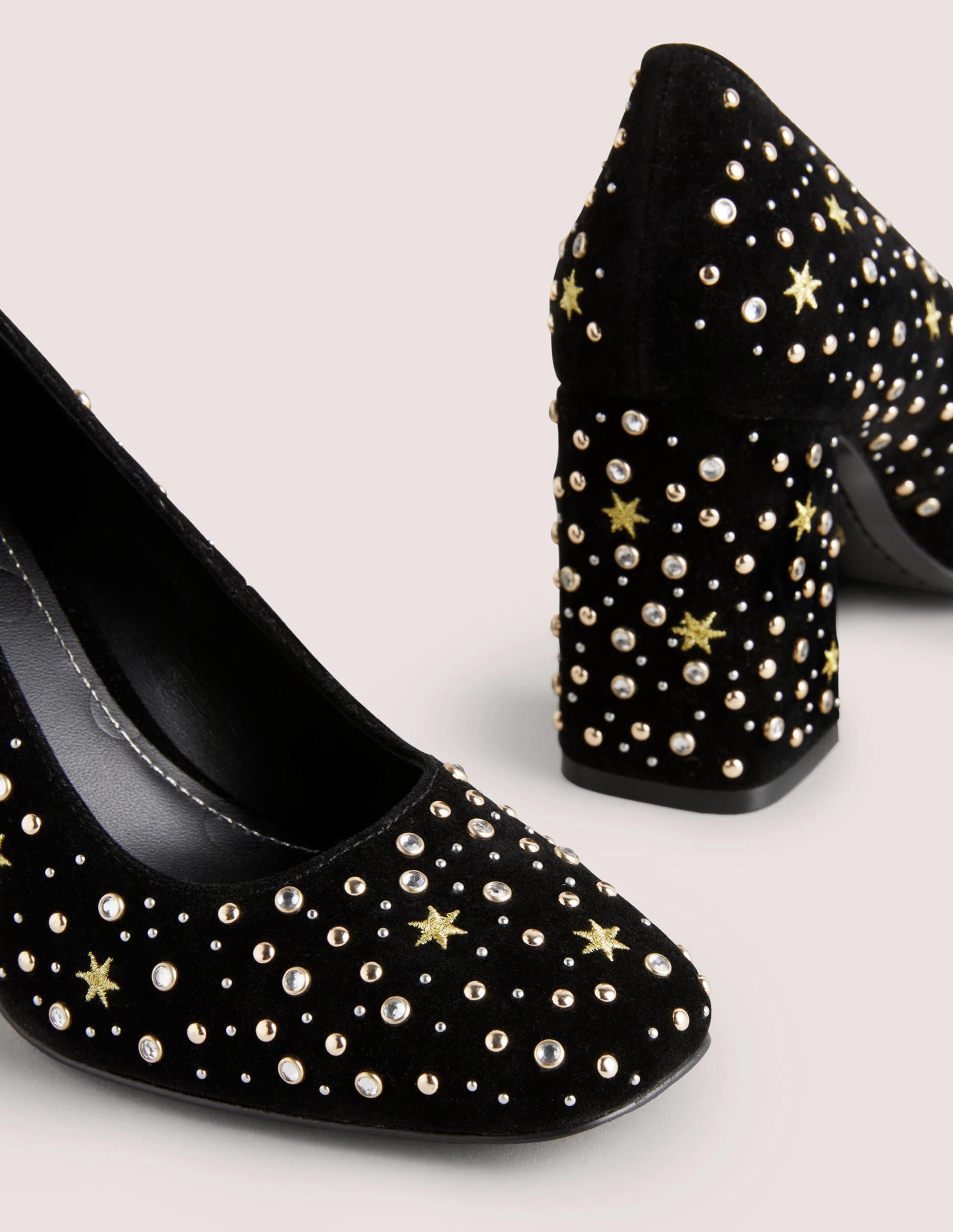  Embroidered Block Heel Courts-Black、mySite、ashleygrahame