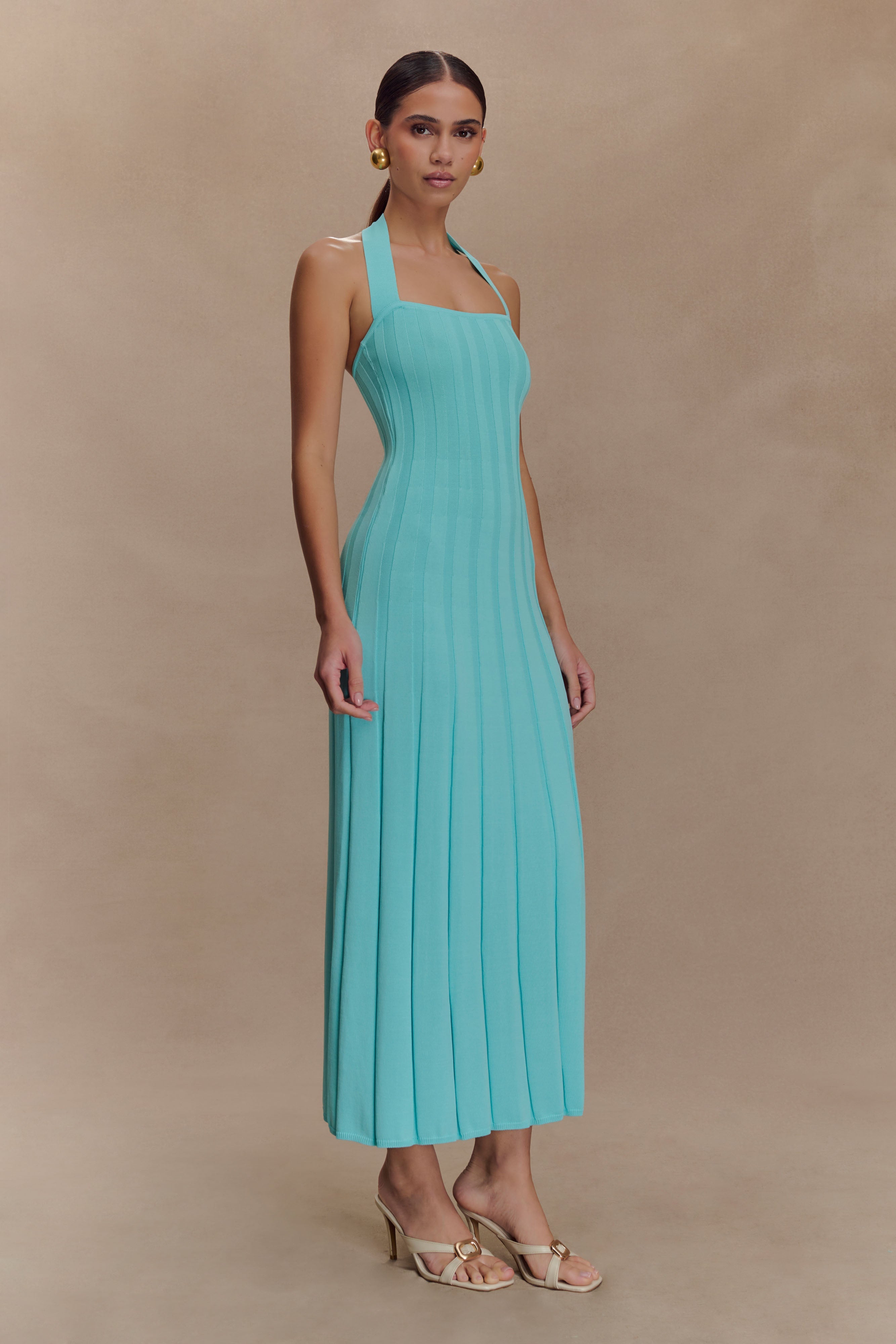 Jacqui Halter Knit Midi Dress - Cyan Blue、mySite、solidvoid