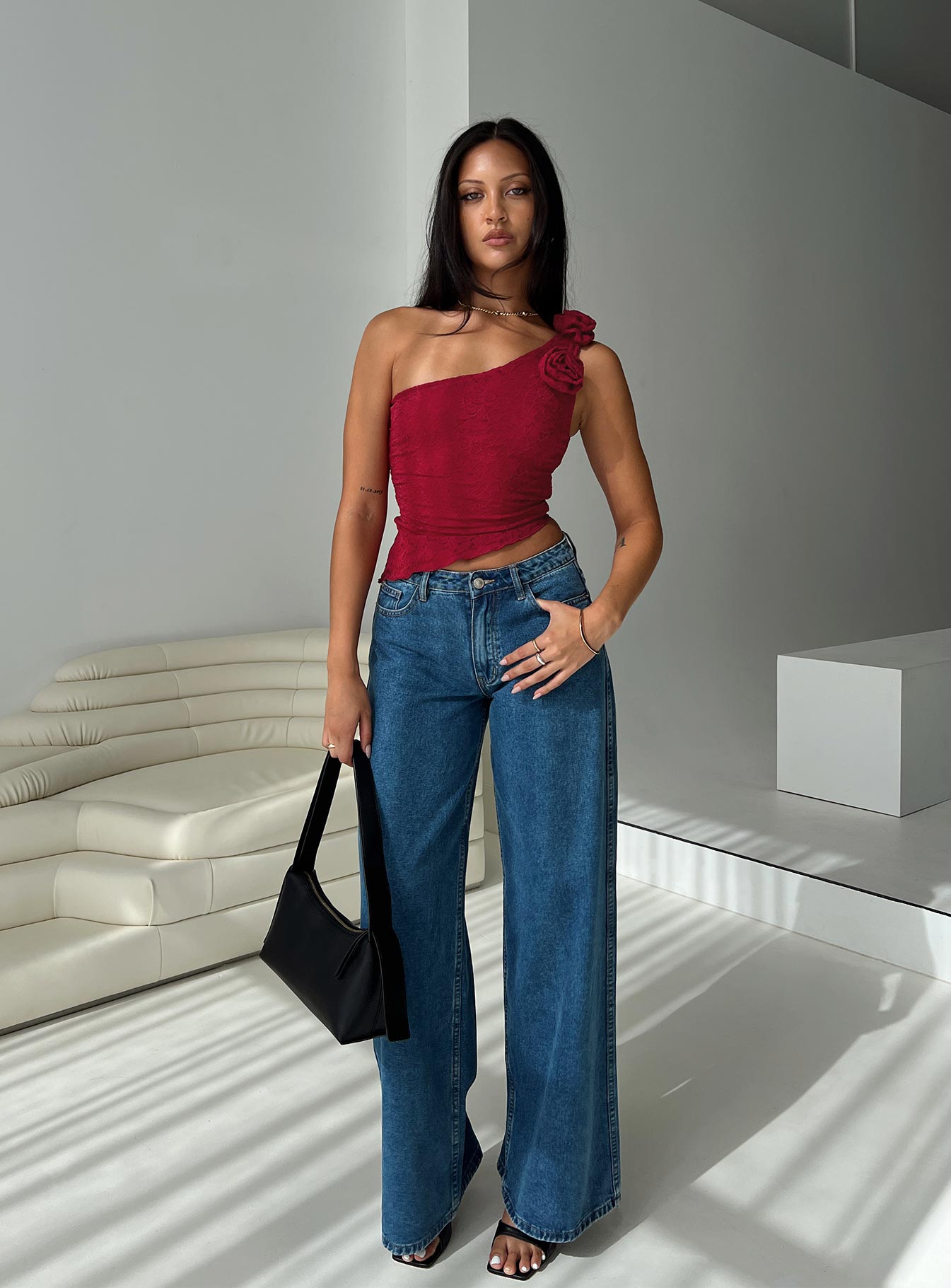 Pillai One Shoulder Top Red、mySite、solidvoid