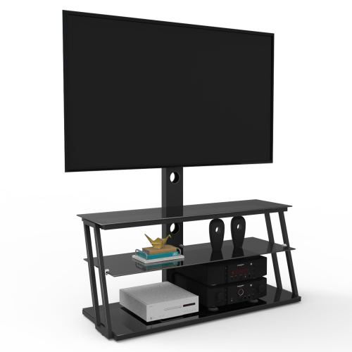 Black Multi-Function Angle And Height Adjustable Tempered Glass TV Stand、、casual