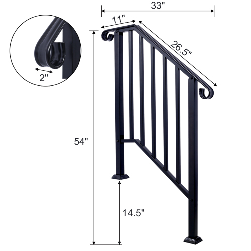 Handrails for Outdoor Steps, Fit 2 or 3 Steps Outdoor Stair Railing, Picket#2 Wrought Iron Handrail, Flexible Porch Railing, Black Transitional Handrails for Concrete Steps or Wooden Stairs、、eastwooduniform