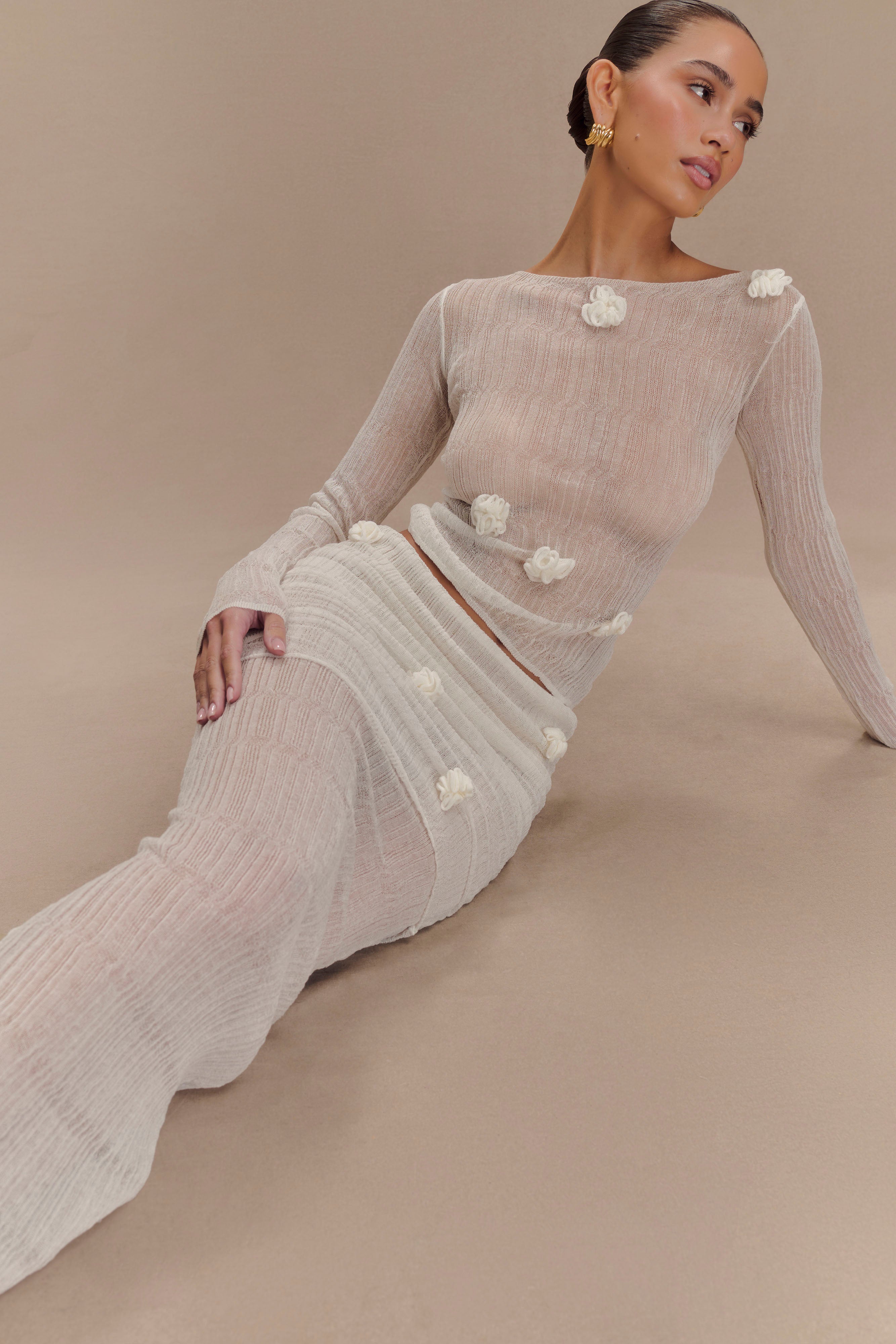 Orianna Orchid Knit Maxi Skirt - Ivory、mySite、solidvoid