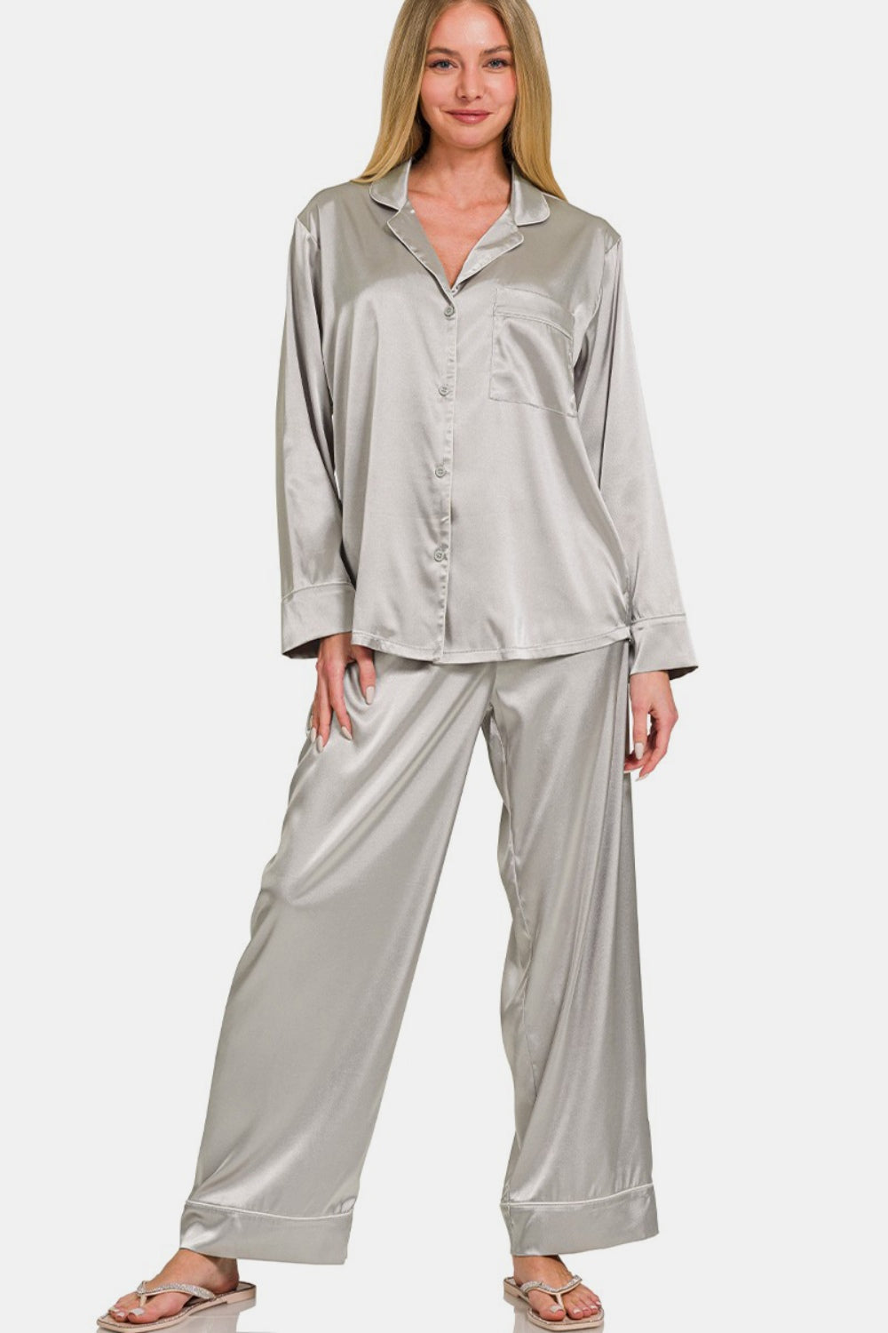  Satin Long Sleeve Shirt & Pants Pajama Set、mySite、justintrudeaud